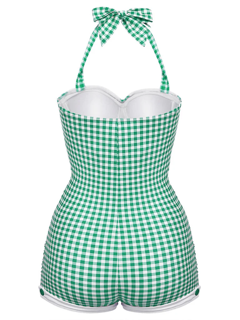 Gingham 1950s Halter Bowknot One-piece Swimsuit - Image 18