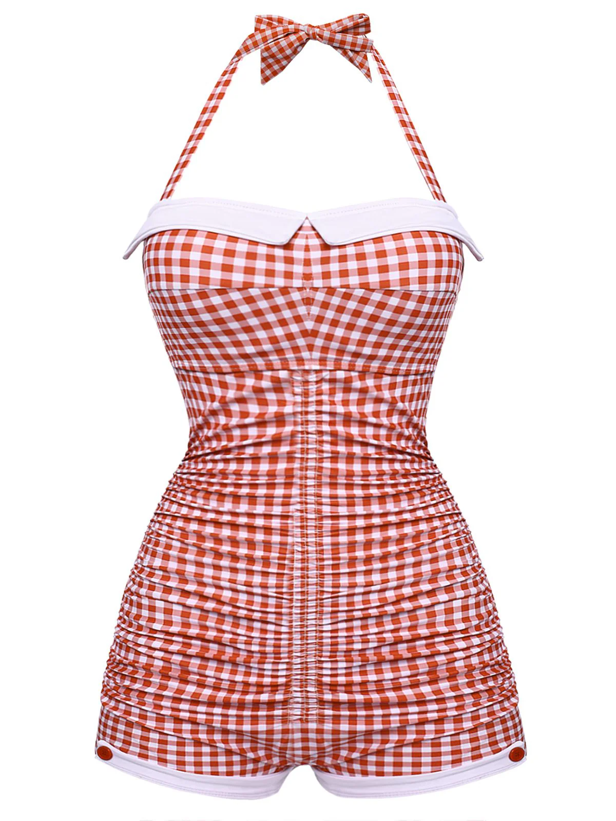 Gingham 1950s Halter Bowknot One-piece Swimsuit - Image 4