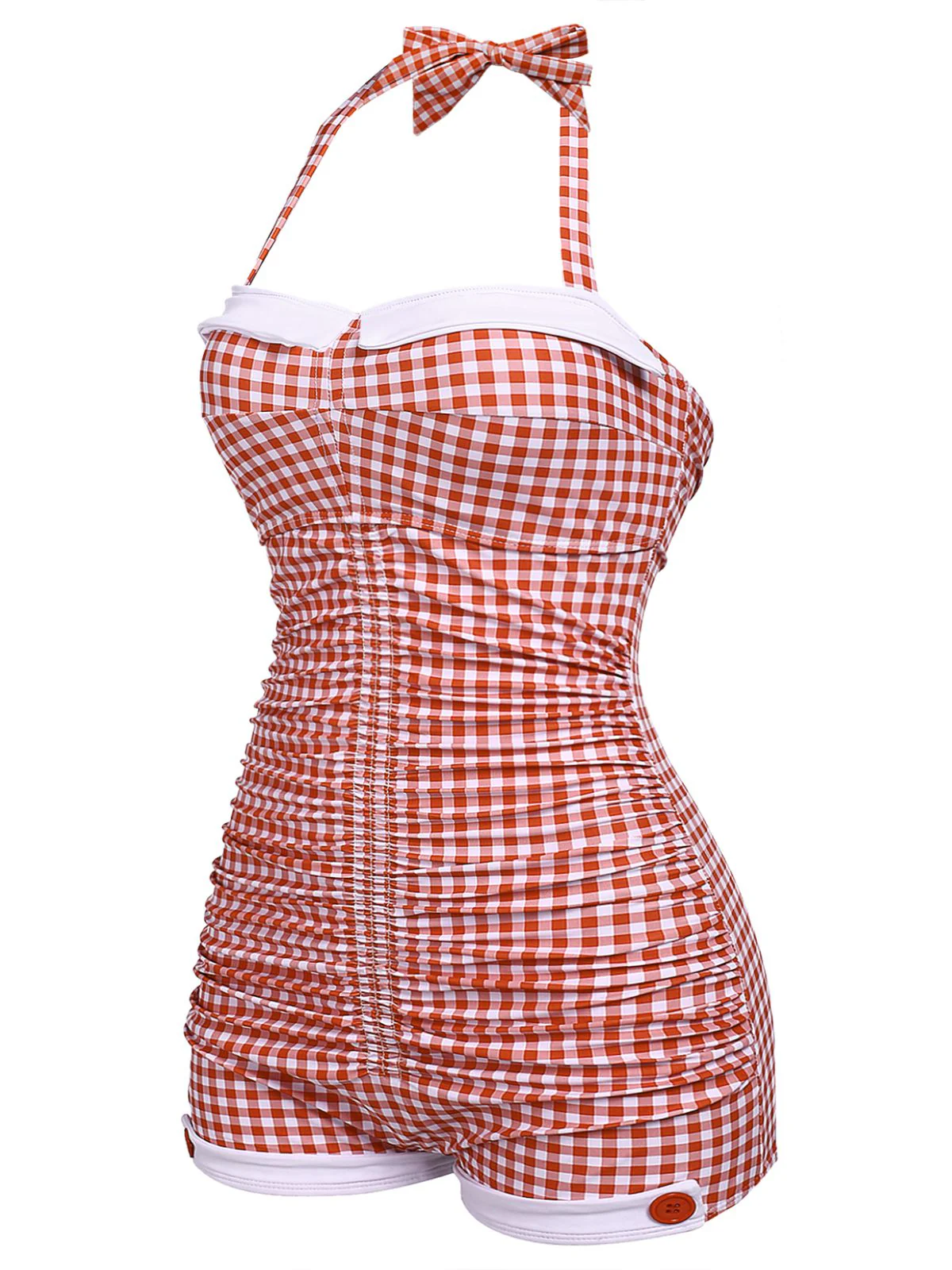 Gingham 1950s Halter Bowknot One-piece Swimsuit - Image 5