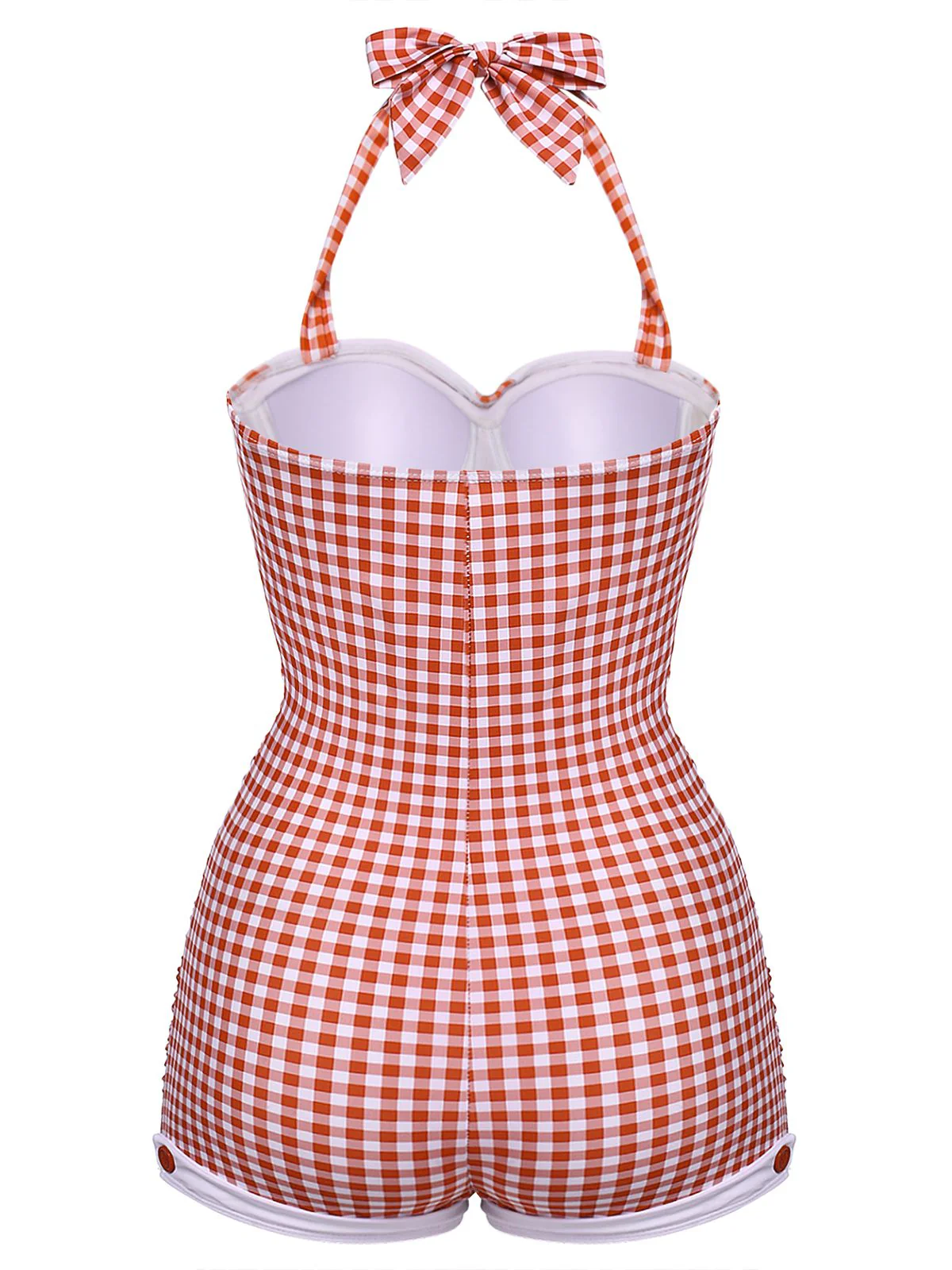 Gingham 1950s Halter Bowknot One-piece Swimsuit - Image 6