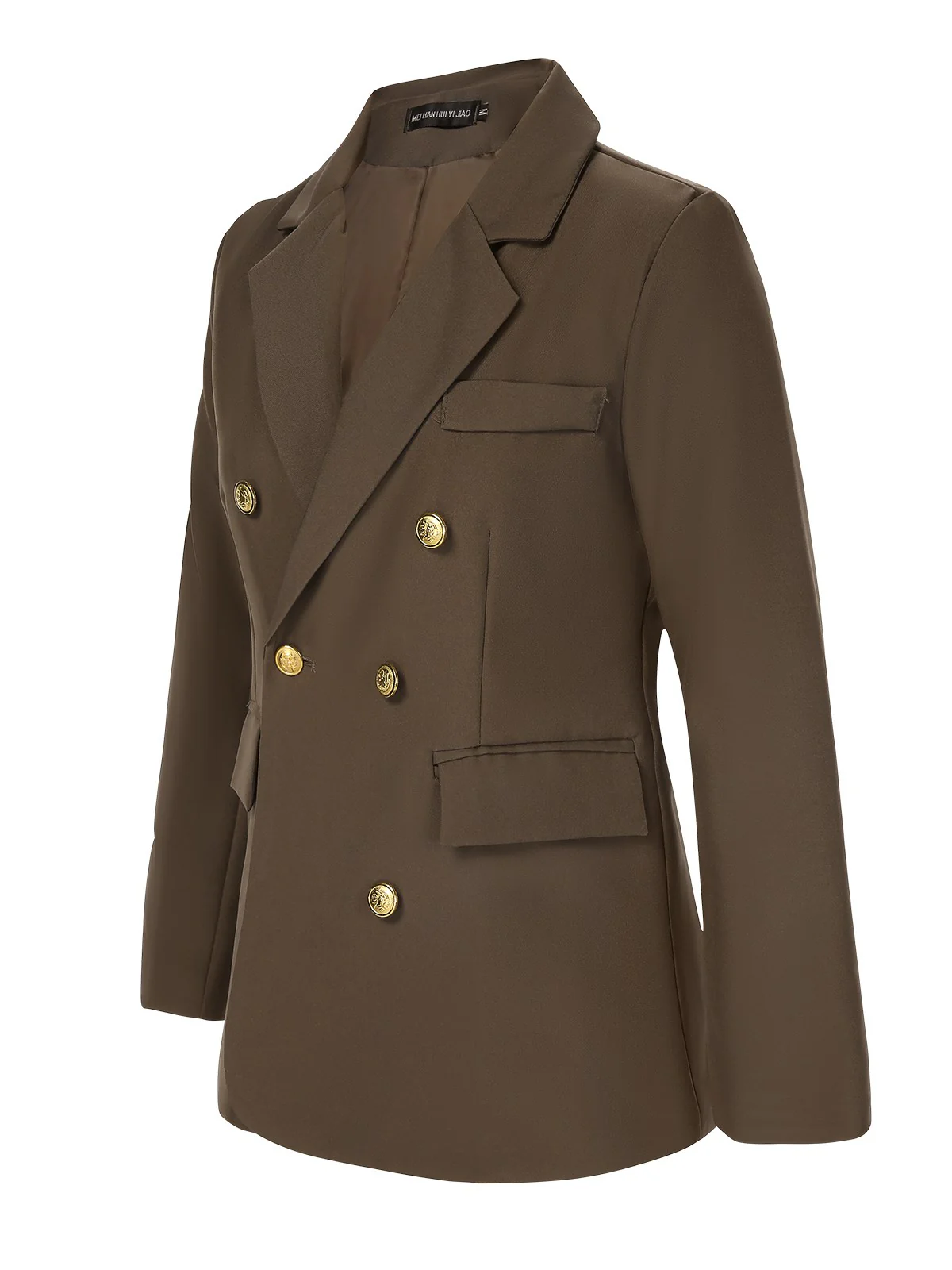 Coffee 1940s Solid Lapel Double Breasted Coat - Image 3