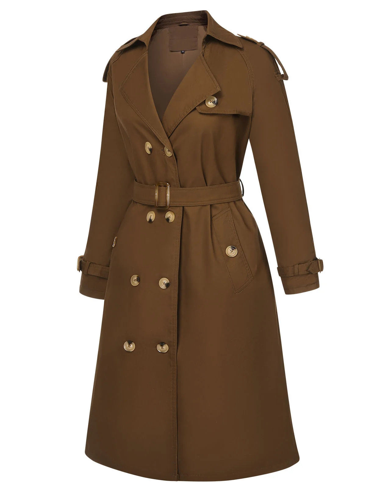 Coffee 1950s Buttoned Lapel Trench Coat - Image 3