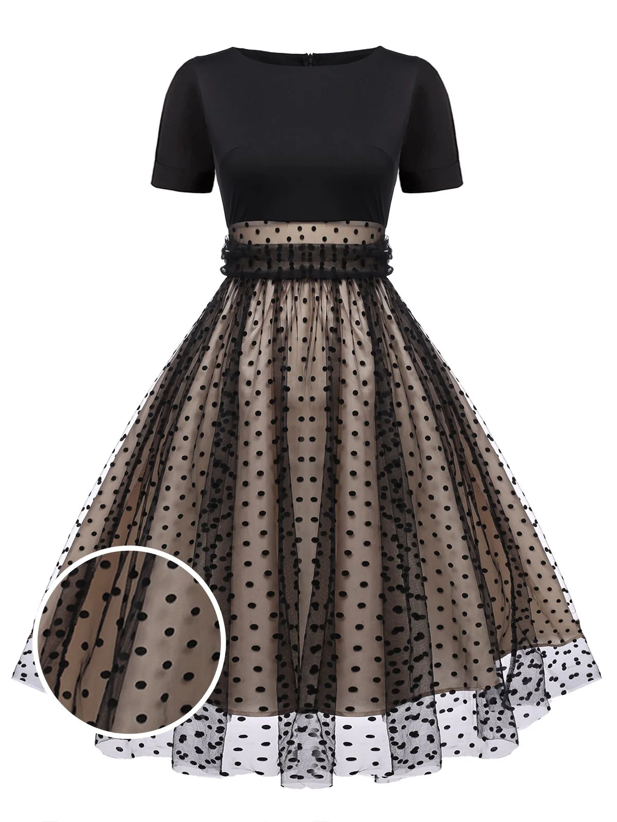 Black 1950s Polka Dot Swing Dress - Image 4