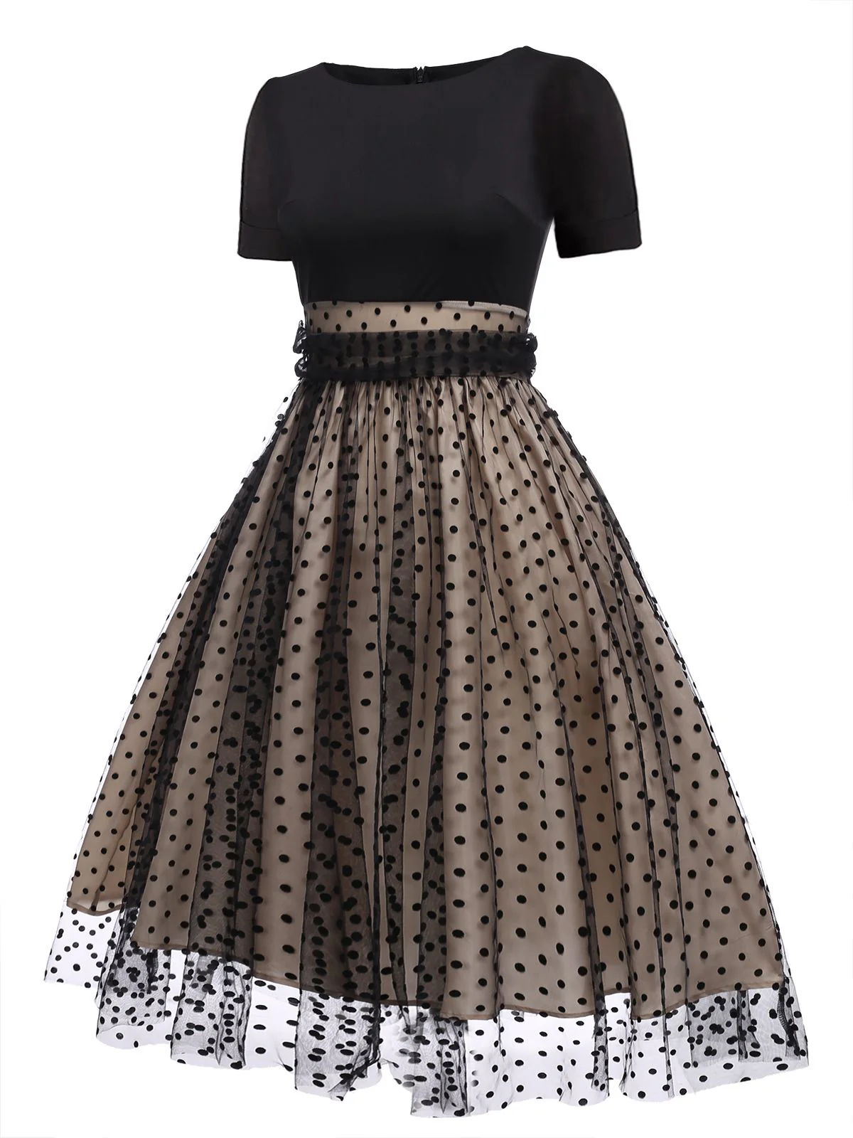 Black 1950s Polka Dot Swing Dress - Image 6