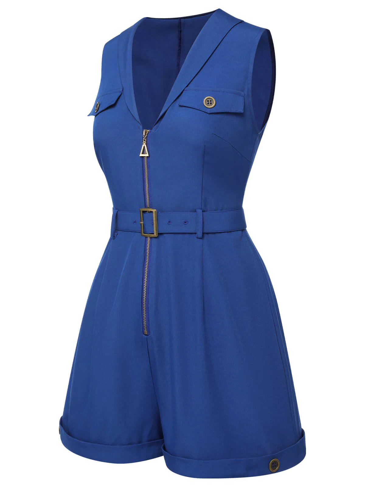 Dark Blue 1940s Pockets Lapel Romper - Image 3