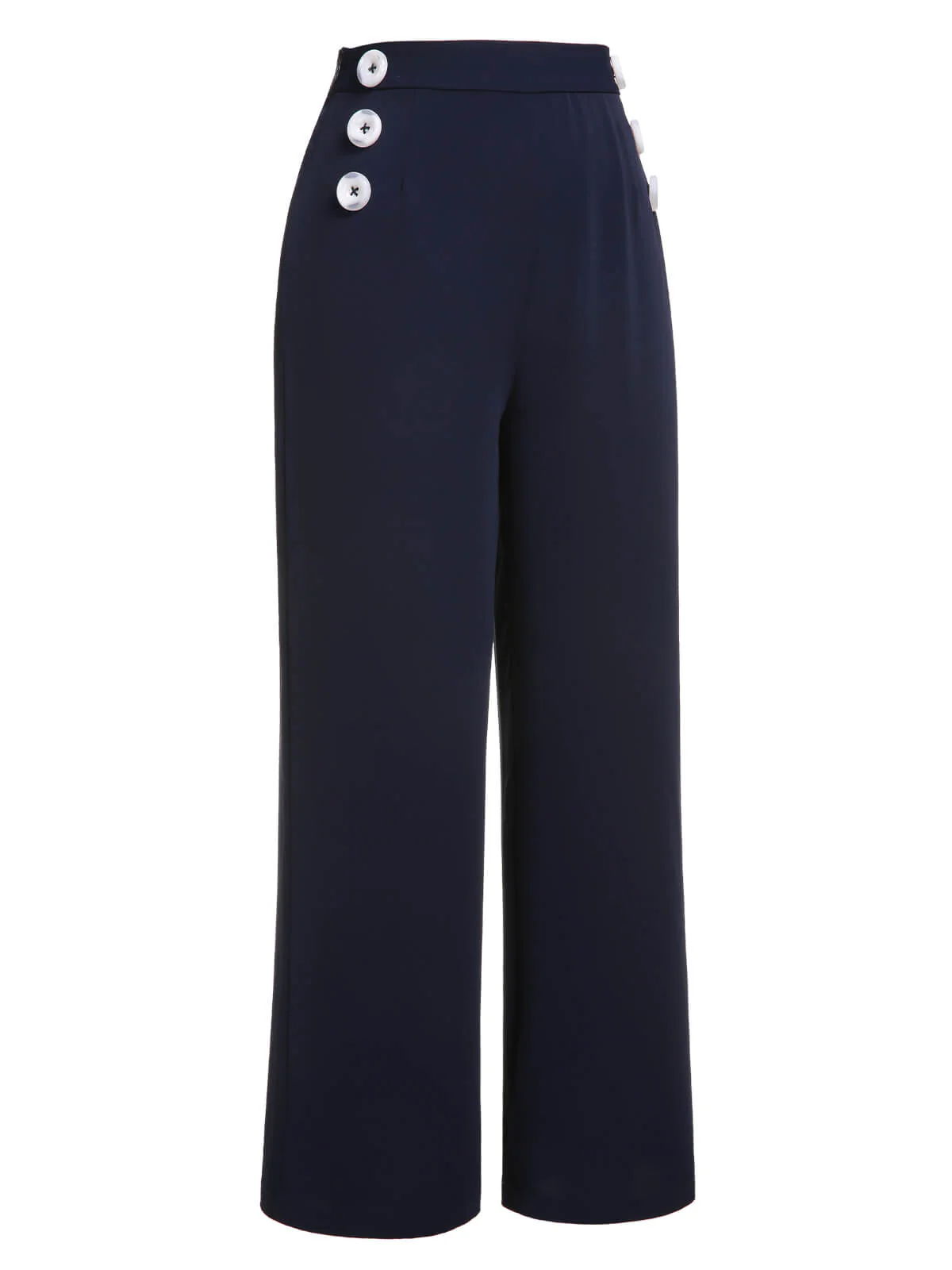 Dark Blue 1950s Solid Button Straight Pants - Image 3