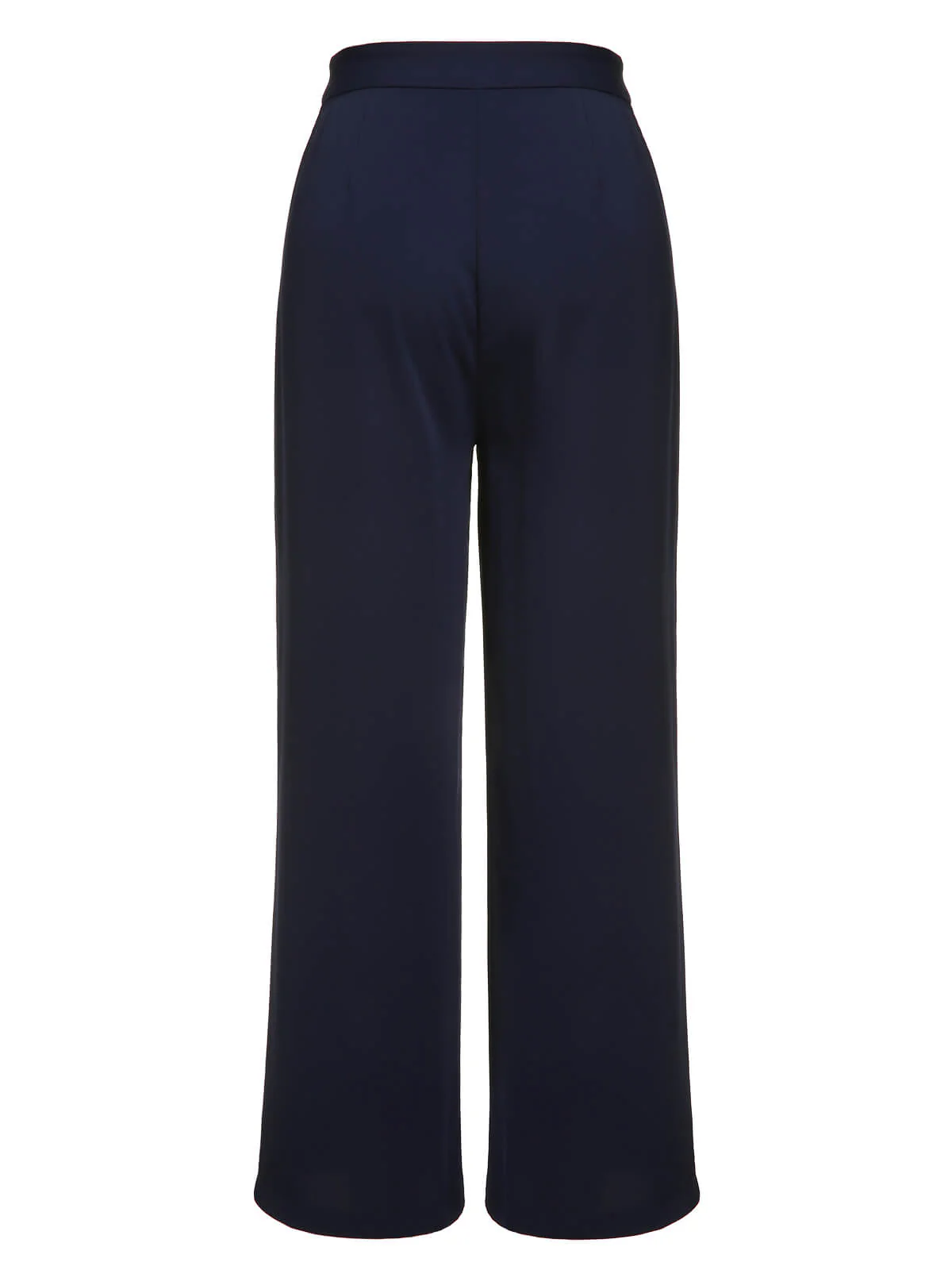Dark Blue 1950s Solid Button Straight Pants - Image 4