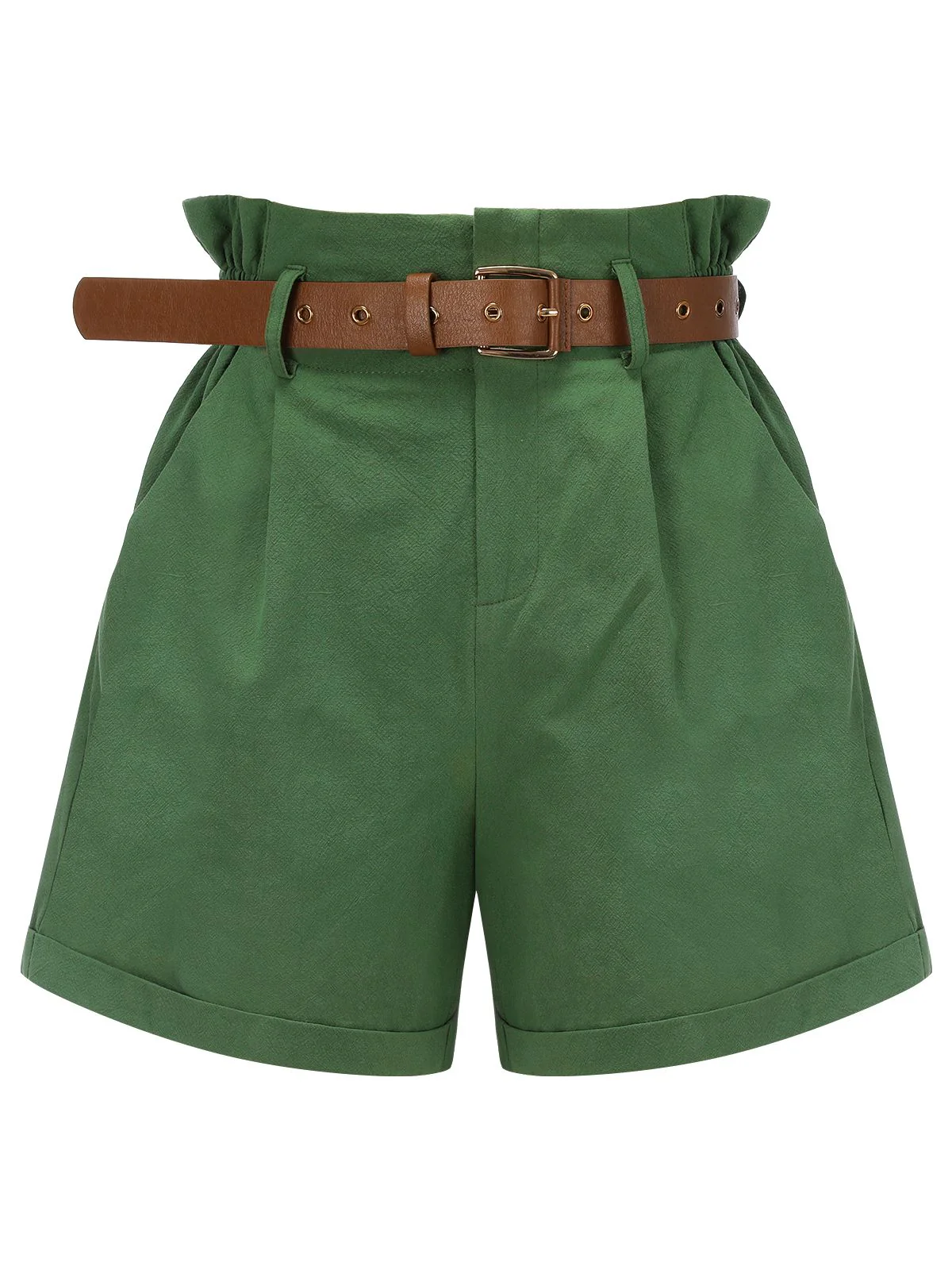 Dark Green 1960s Solid Vintage Shorts - Image 3