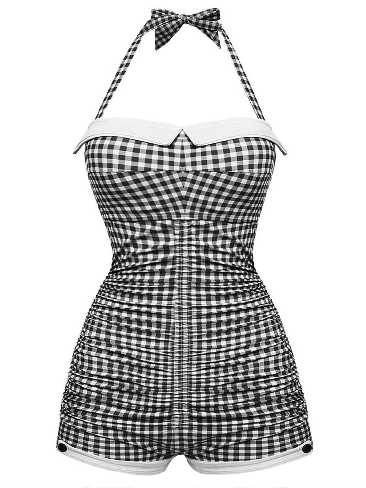 Gingham 1950s Halter Bowknot One-piece Swimsuit - Image 15