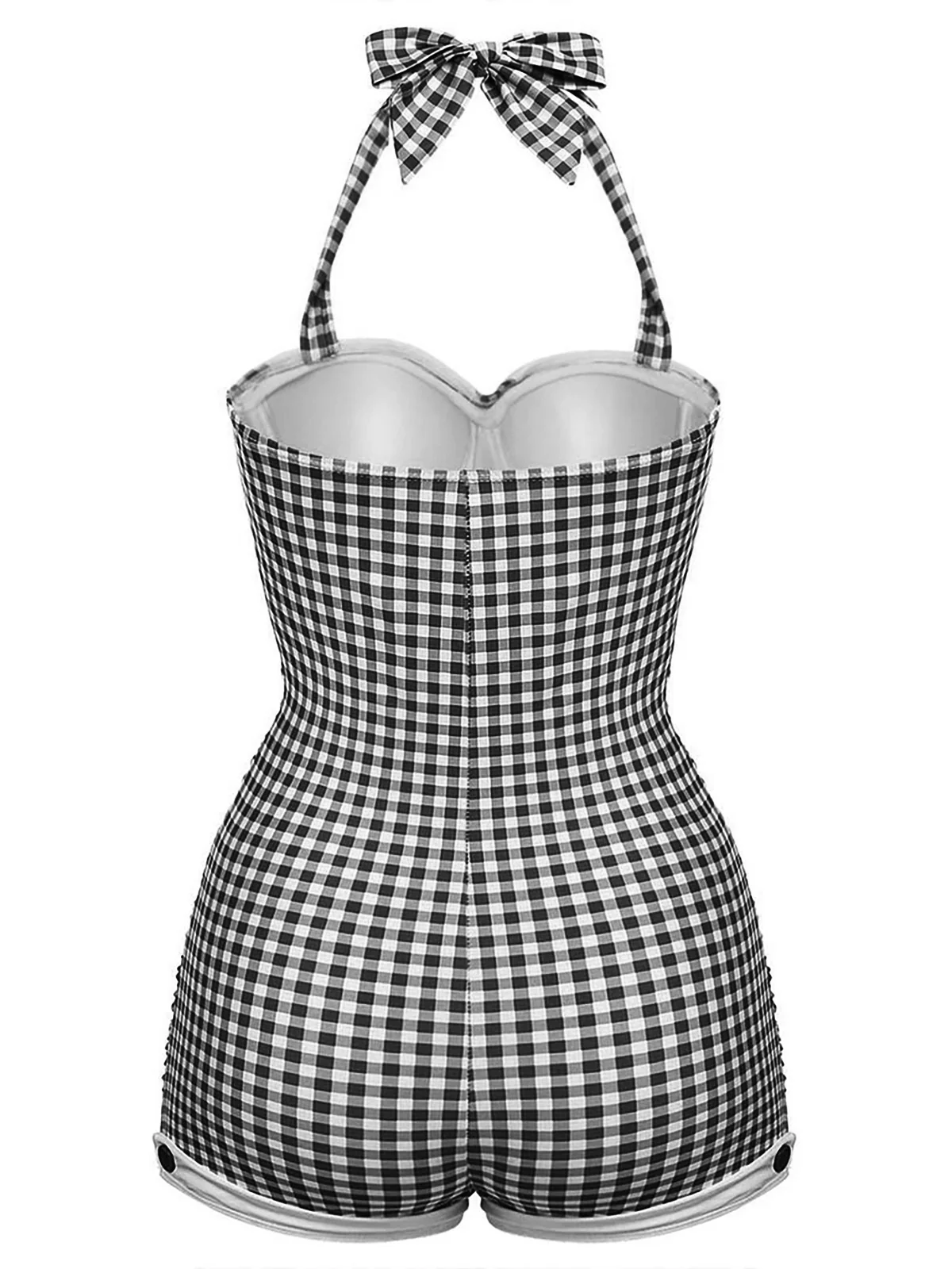 Gingham 1950s Halter Bowknot One-piece Swimsuit - Image 16