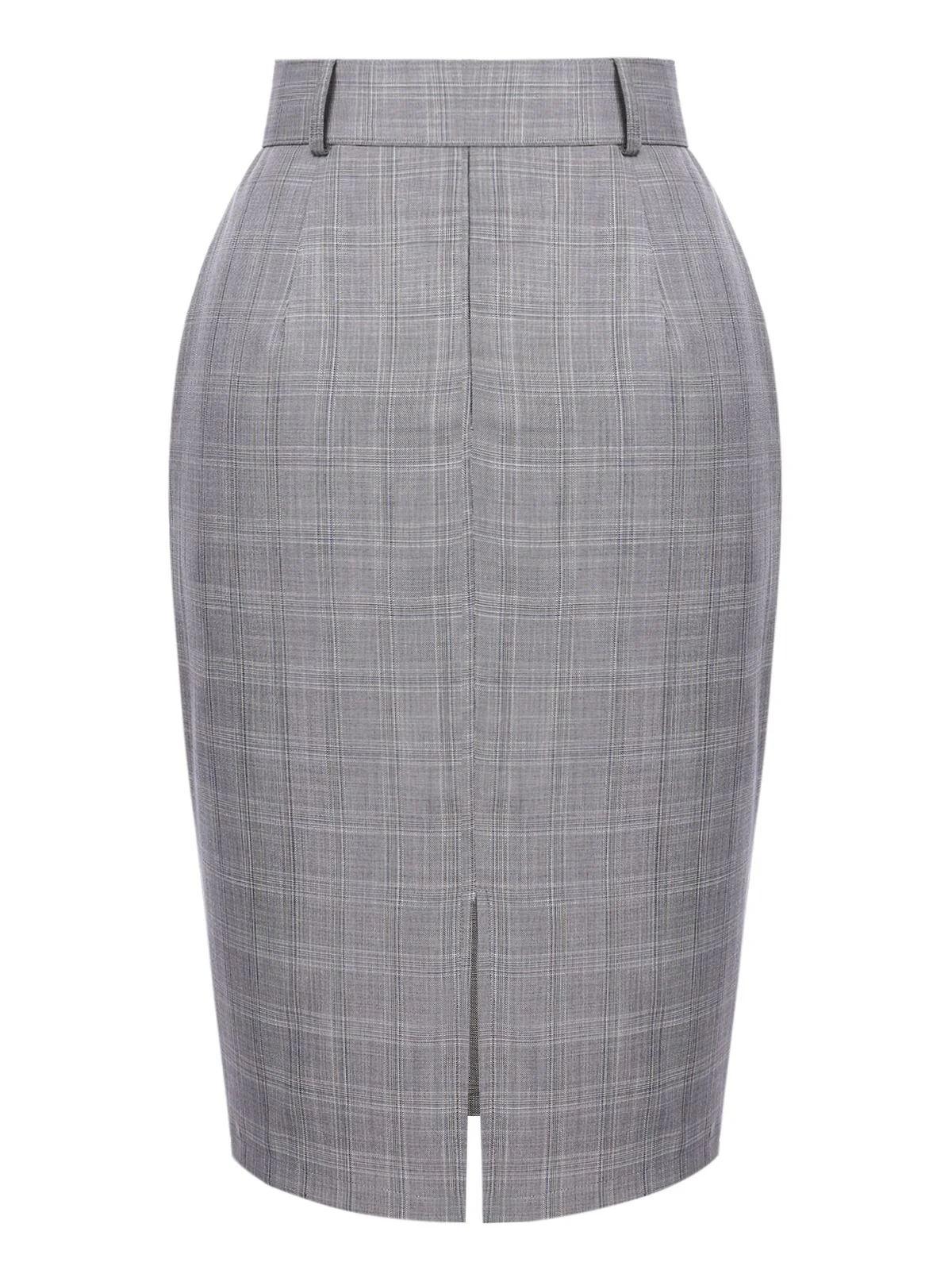 Gray 1960s Plaid Belt Pencil Skirt - Image 4