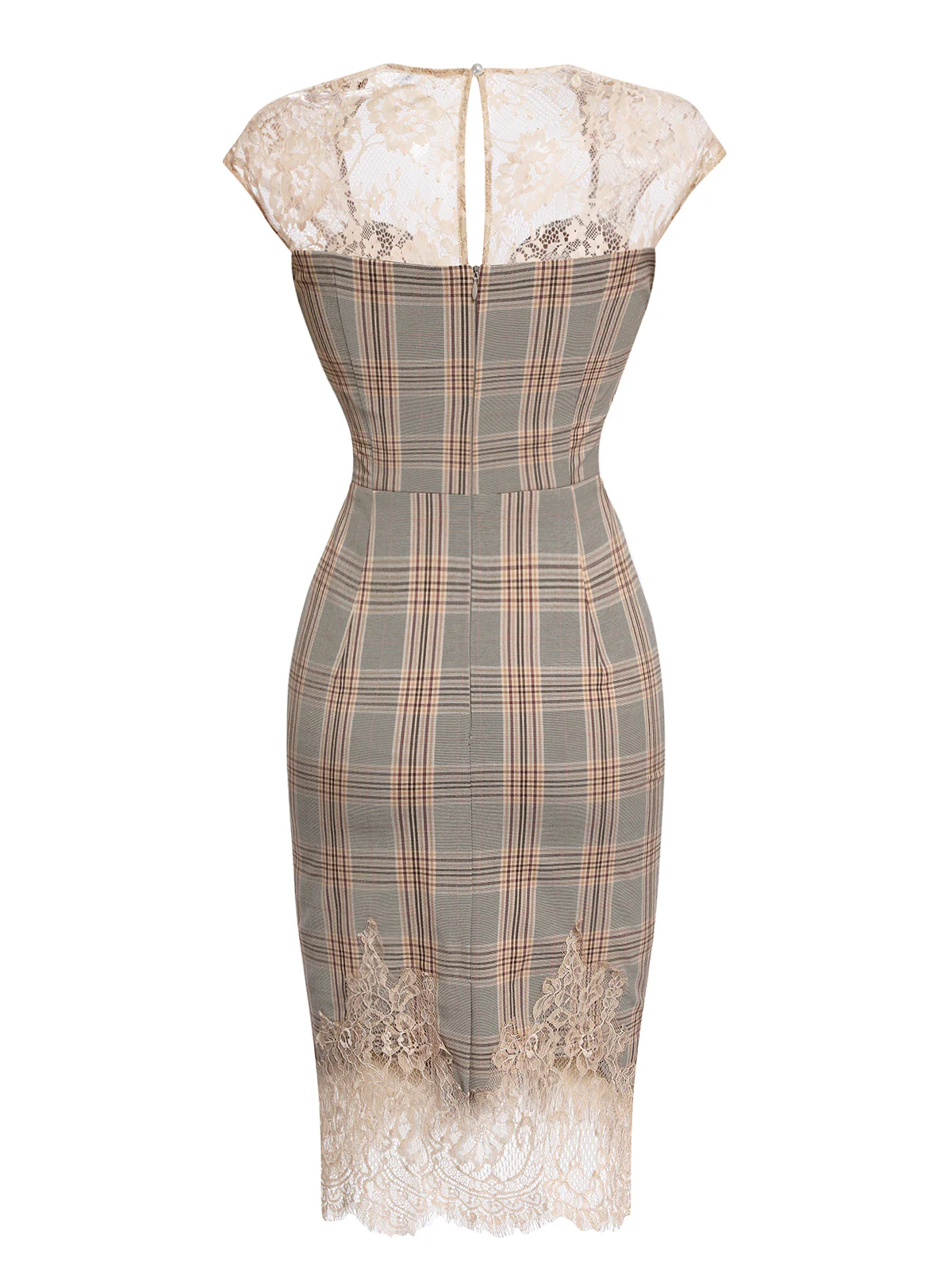 Gray 1960s Plaid Lace Pencil Dress - Image 4