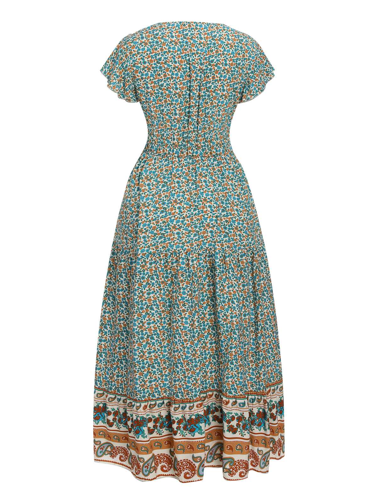Green 1970s Cap Sleeve Bohemian Dress - Image 3