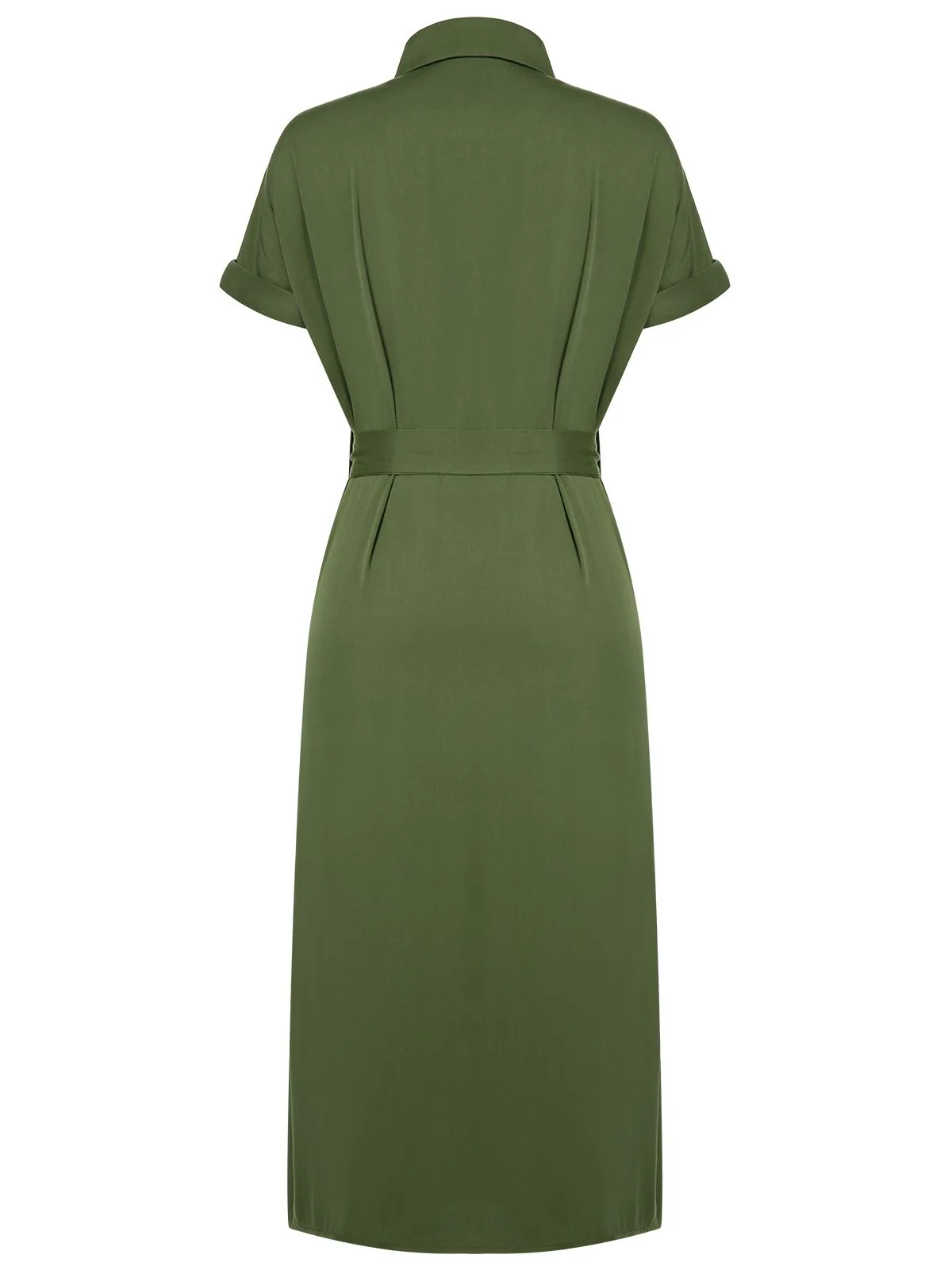 Green 1940s Solid Belted Slit Dress - Image 4