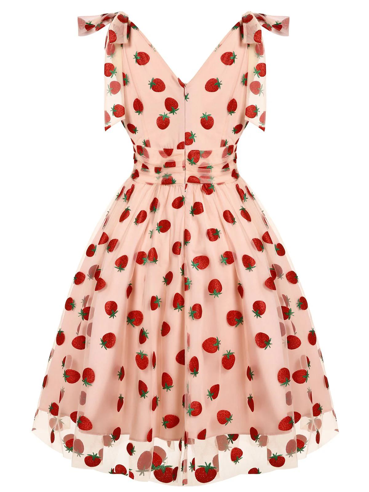[Pre-Sale] Pink 1950s Strawberry Mesh Swing Dress - Image 3