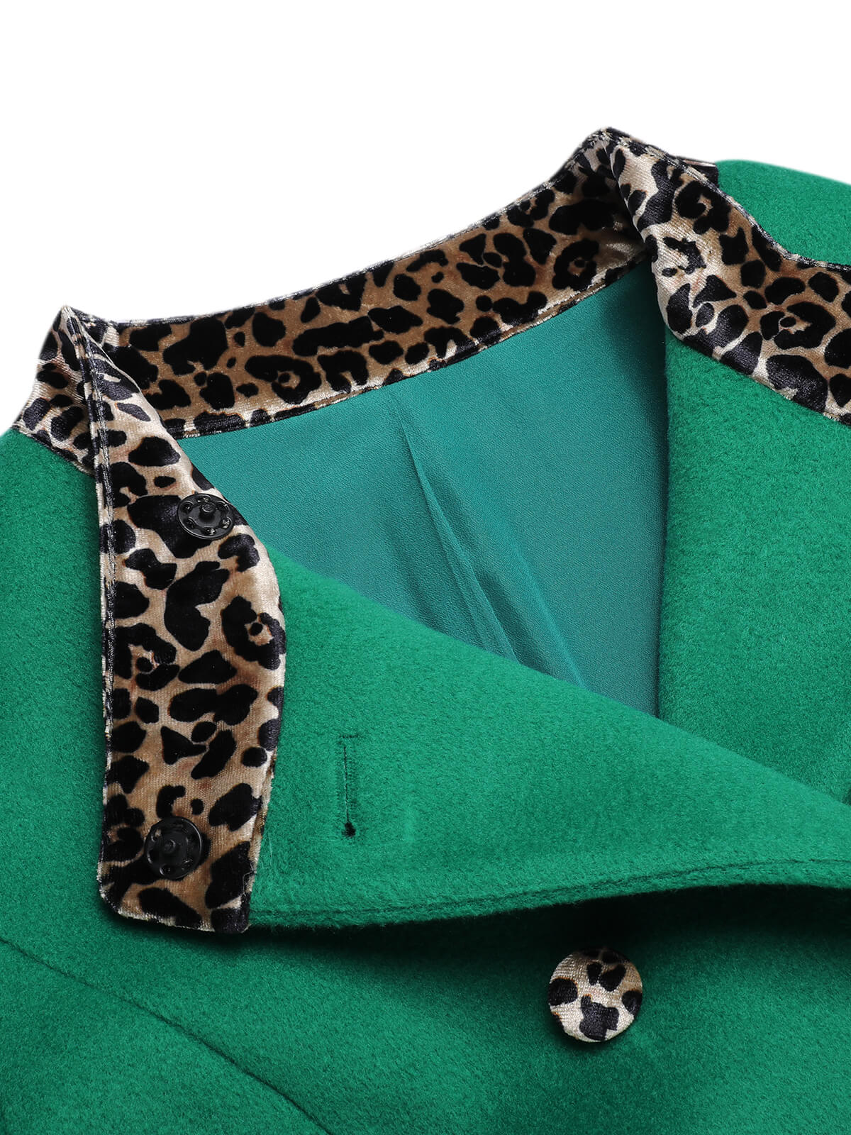 Green 1940s Leopard Patchwork Button Coat - Image 5