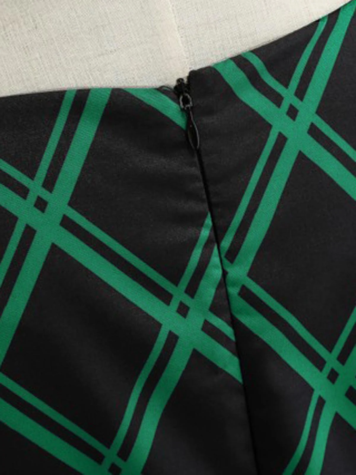 Green 1950s Plaid Belted Swing Dress - Image 4