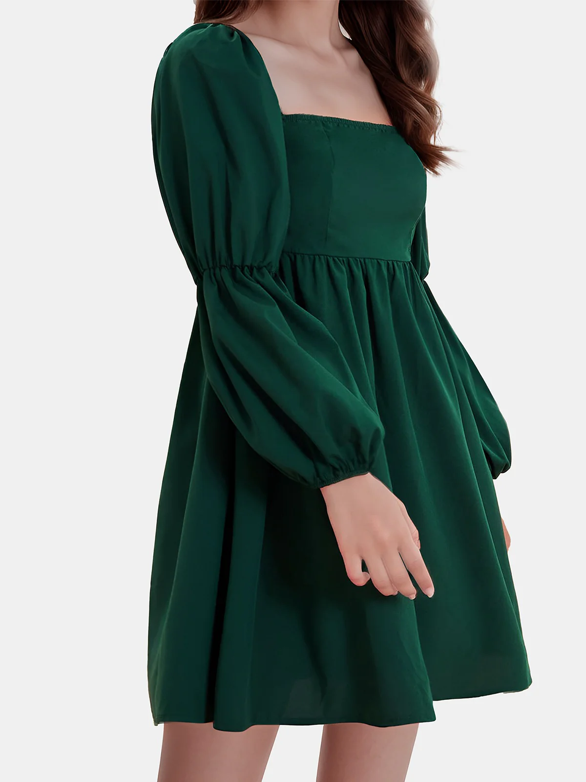 Green 1950s Solid Square Neck Puff Sleeve Dress - Image 10