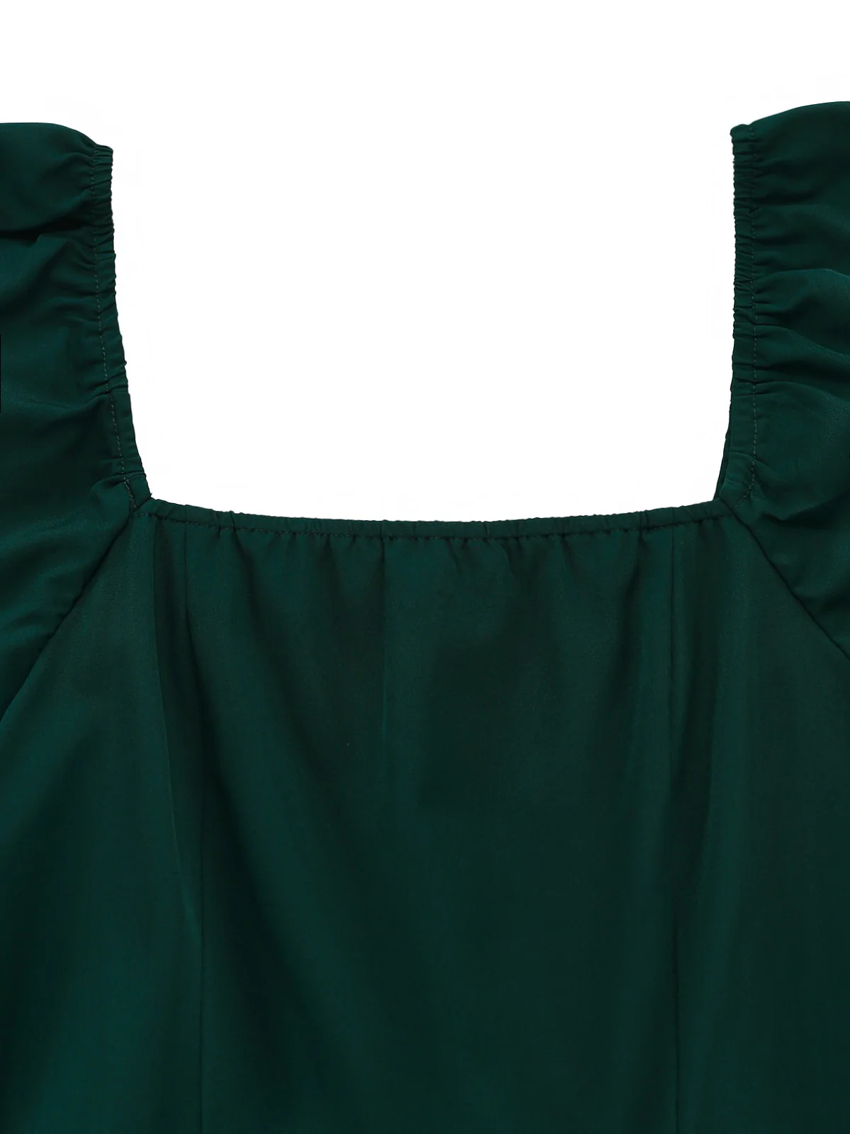 Green 1950s Solid Square Neck Puff Sleeve Dress - Image 4