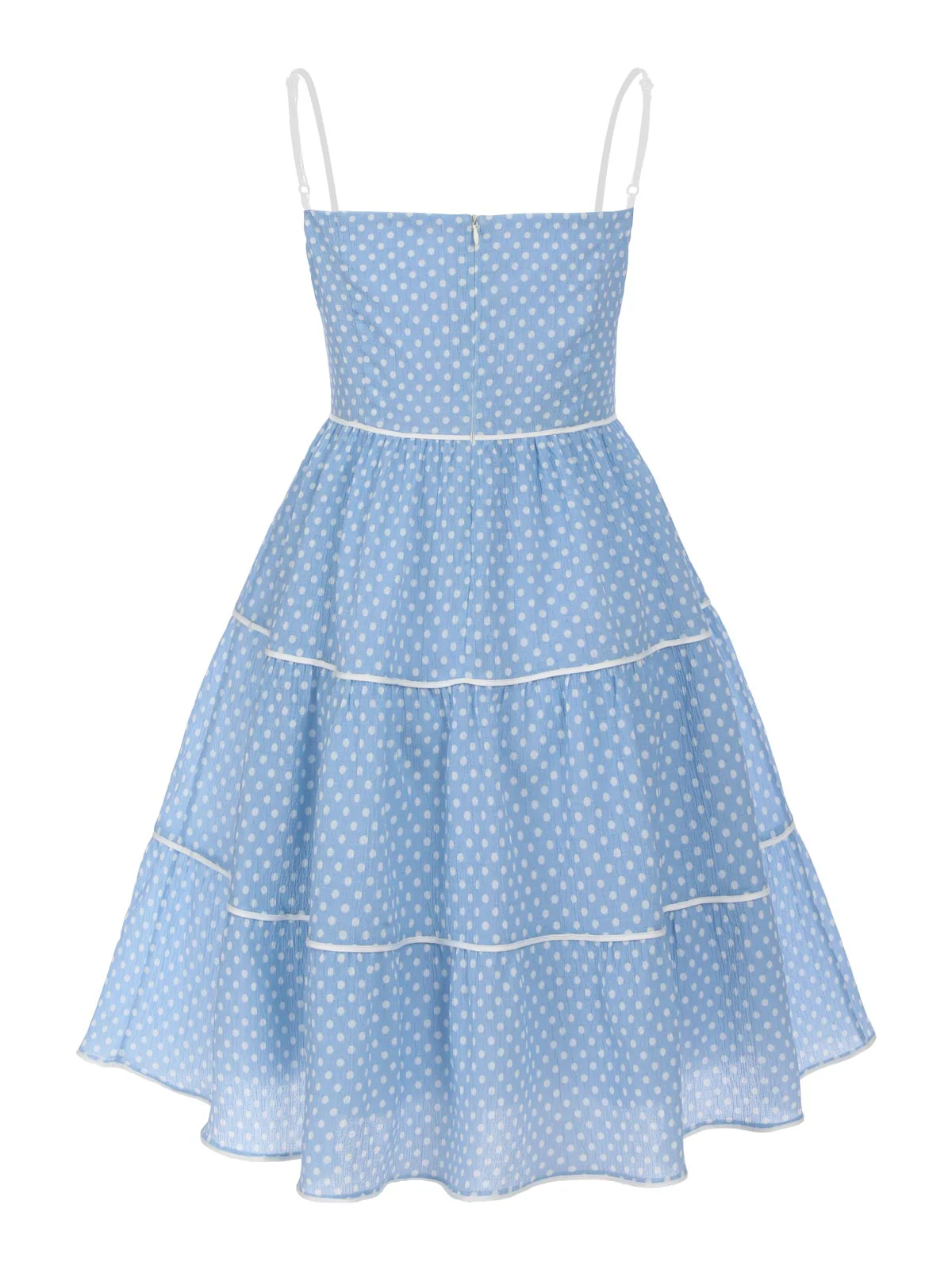 Sky Blue 1950s Strap Polka Dot Swing Dress - Image 3