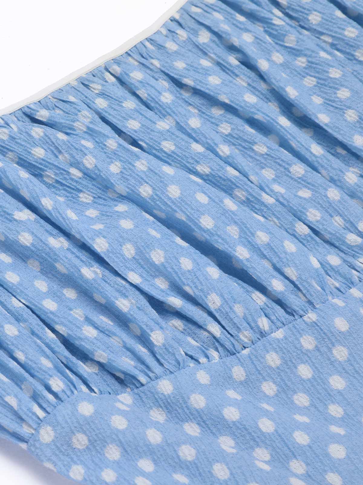 Sky Blue 1950s Strap Polka Dot Swing Dress - Image 4