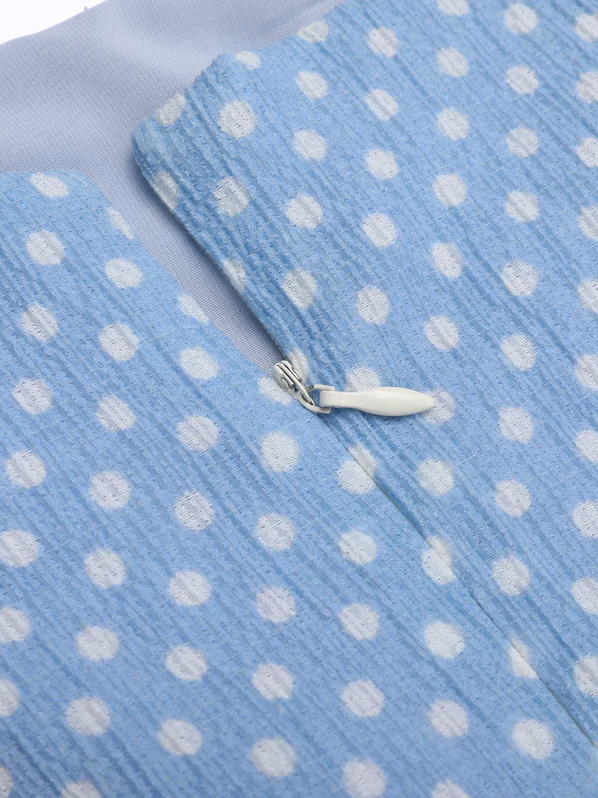 Sky Blue 1950s Strap Polka Dot Swing Dress - Image 5