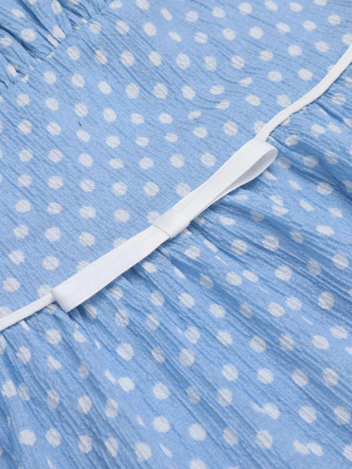 Sky Blue 1950s Strap Polka Dot Swing Dress - Image 6