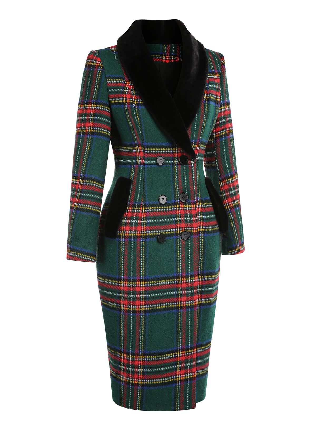Green 1960s Plaid Fur Collar Pencil Coat - Image 3