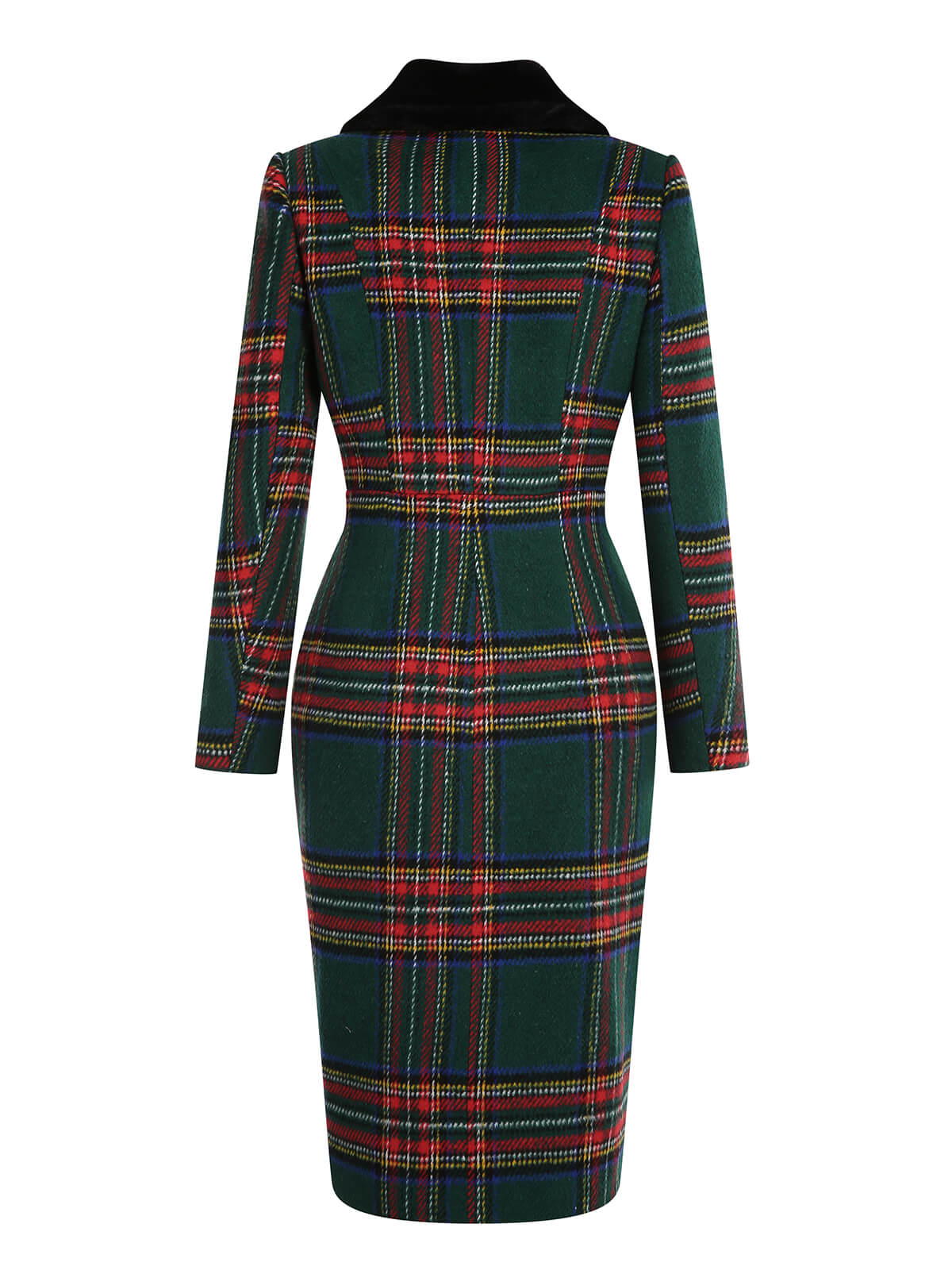 Green 1960s Plaid Fur Collar Pencil Coat - Image 4