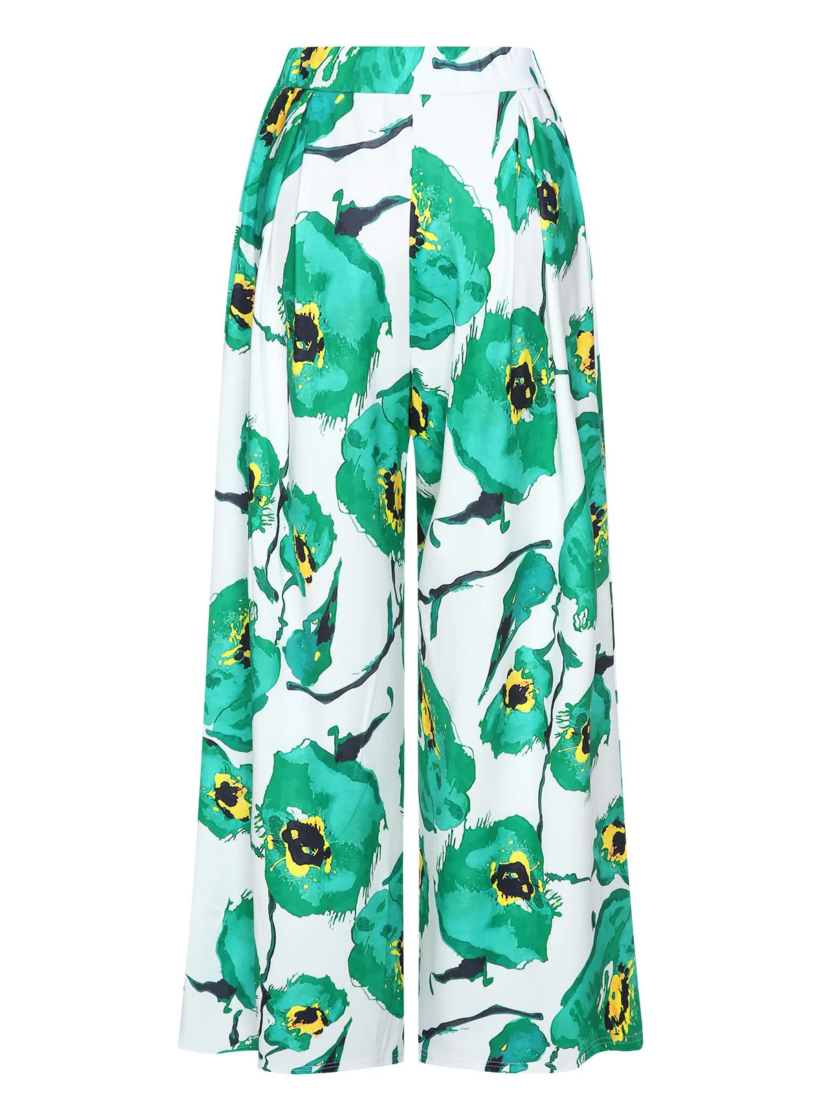 Green 1970s Oil Painting Floral Wide-Leg Pants - Image 3