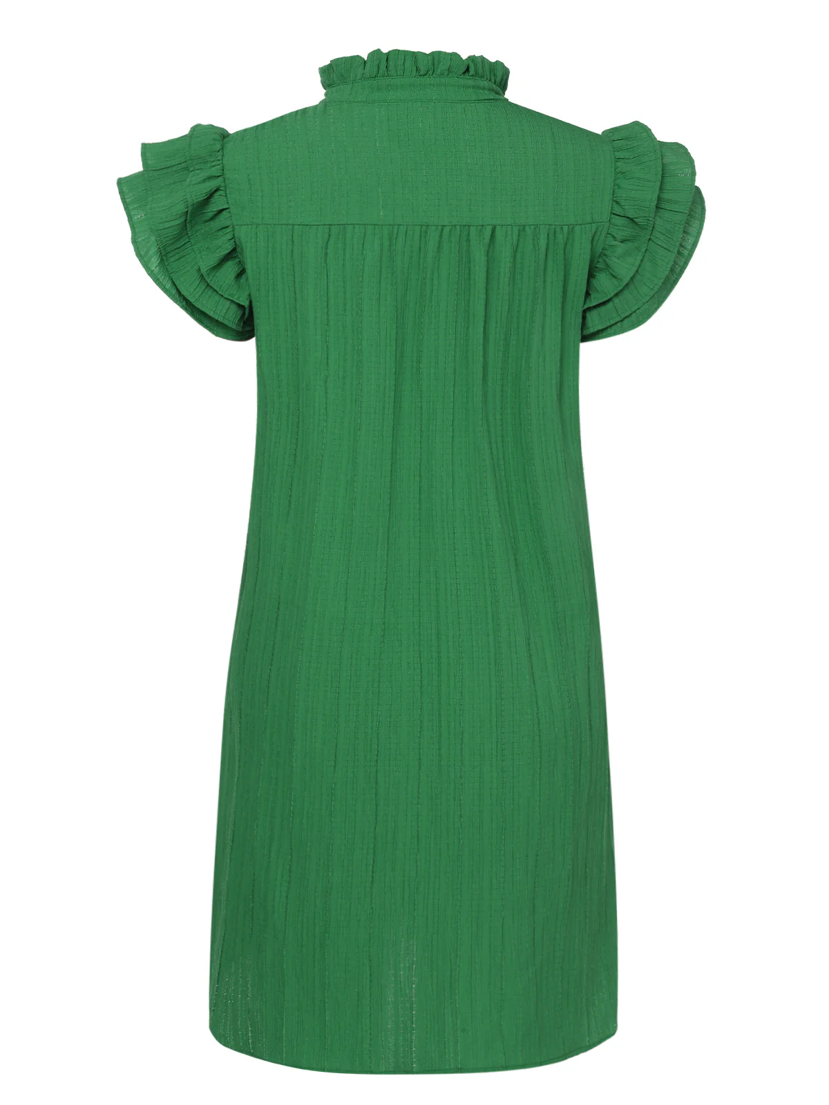 Green 1970s Solid Stand Collar Flounce Sleeve Dress - Image 3