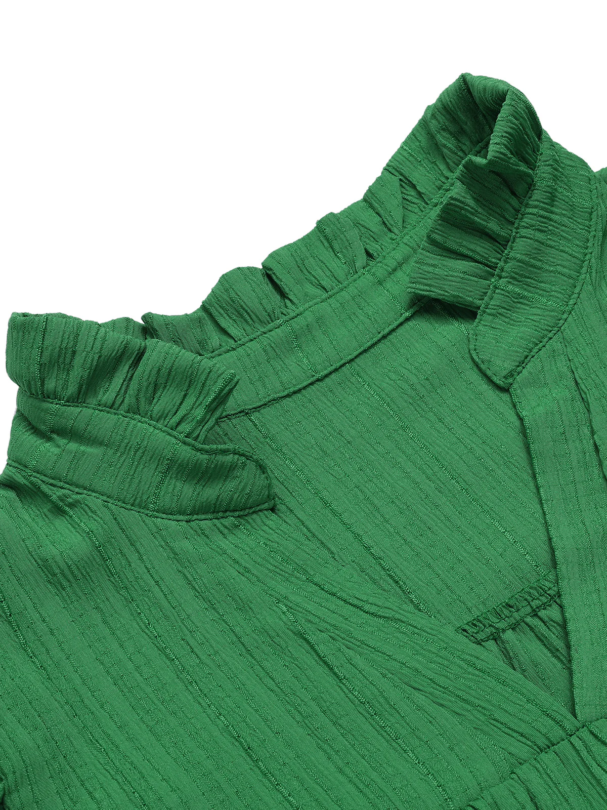Green 1970s Solid Stand Collar Flounce Sleeve Dress - Image 4