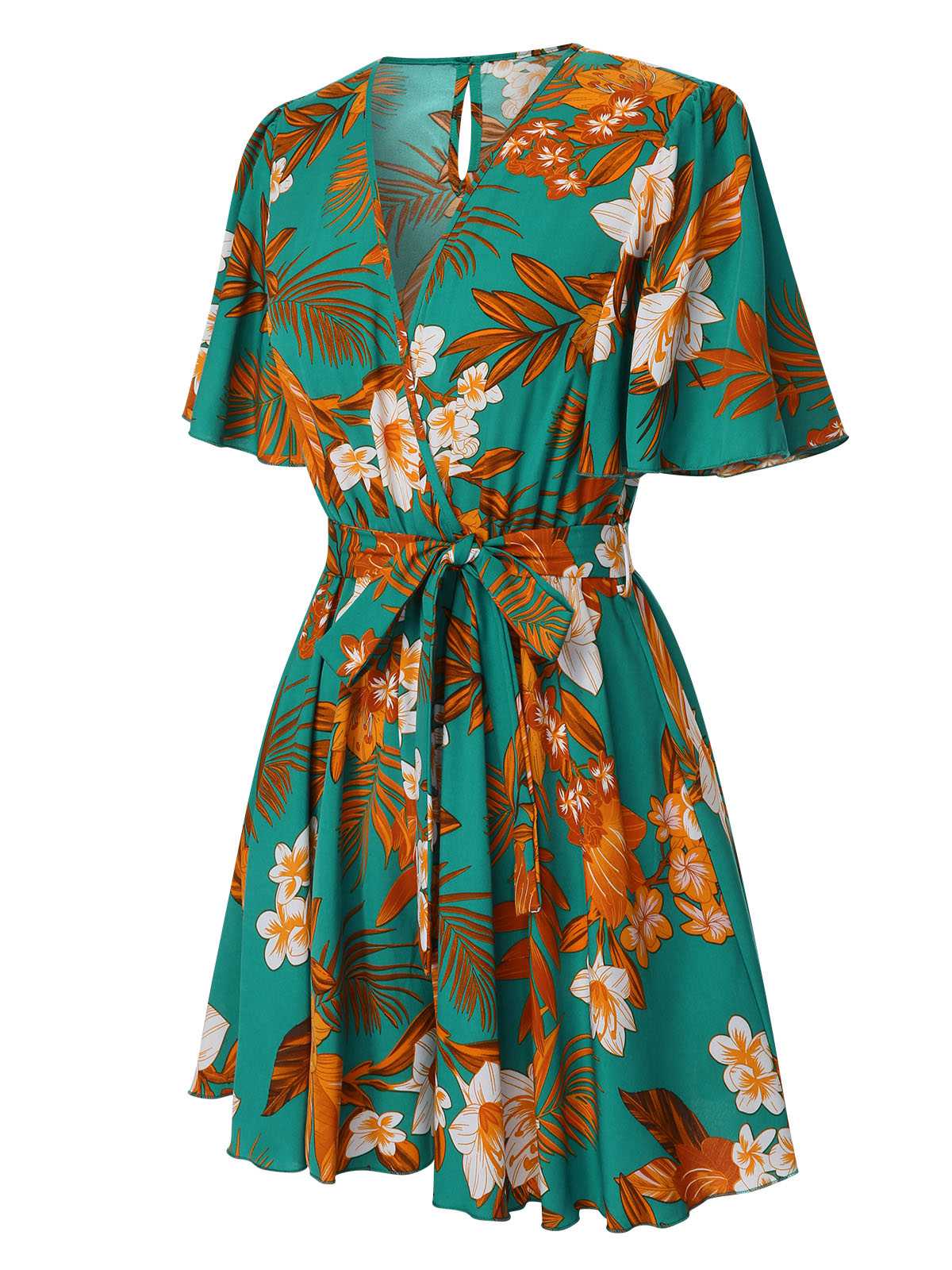 Green 1970s V-Neck Ruffle Sleeves Romper - Image 6