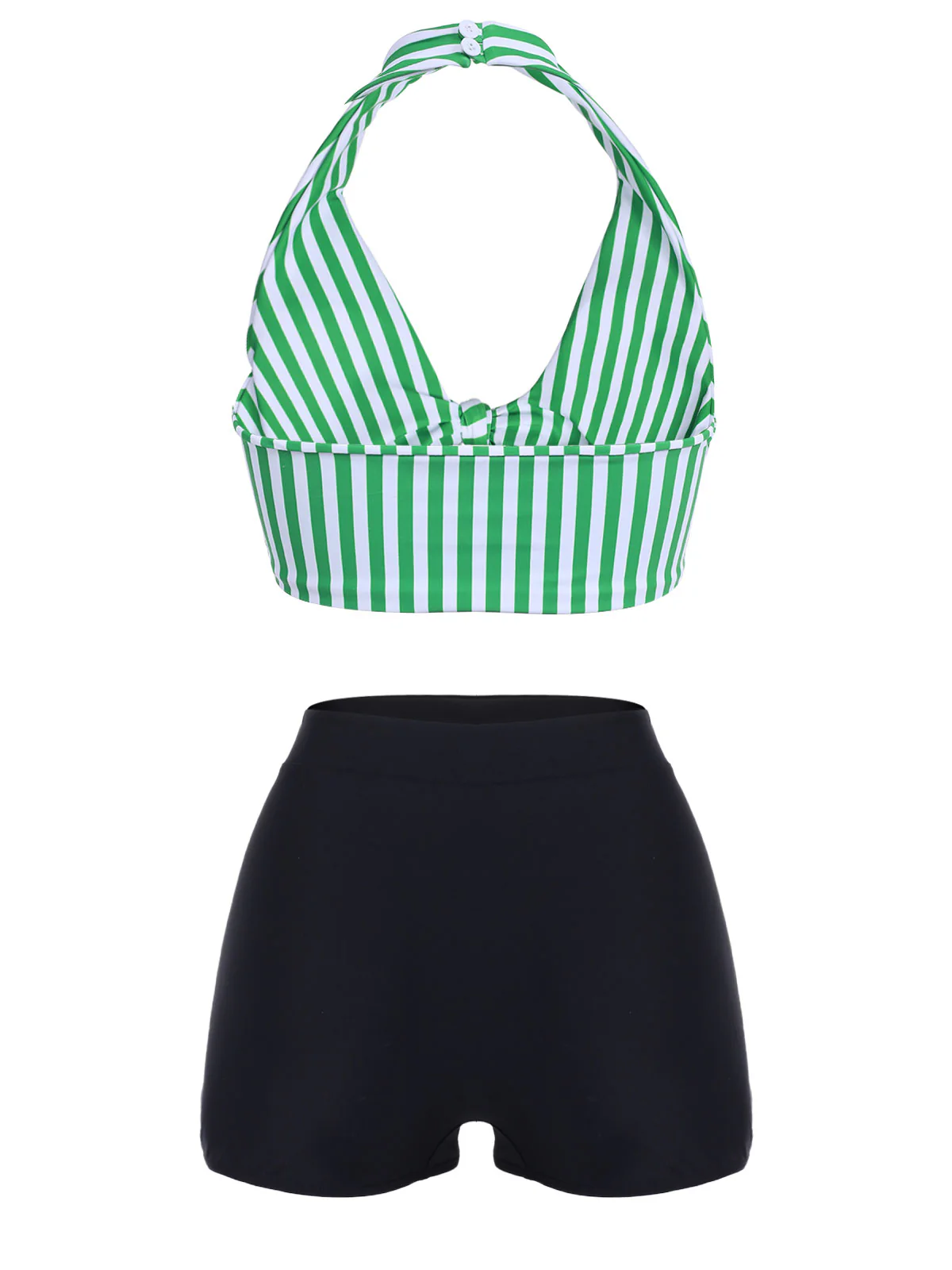 Green 1950s Retro Halter Stripes Bikini Set - Image 4