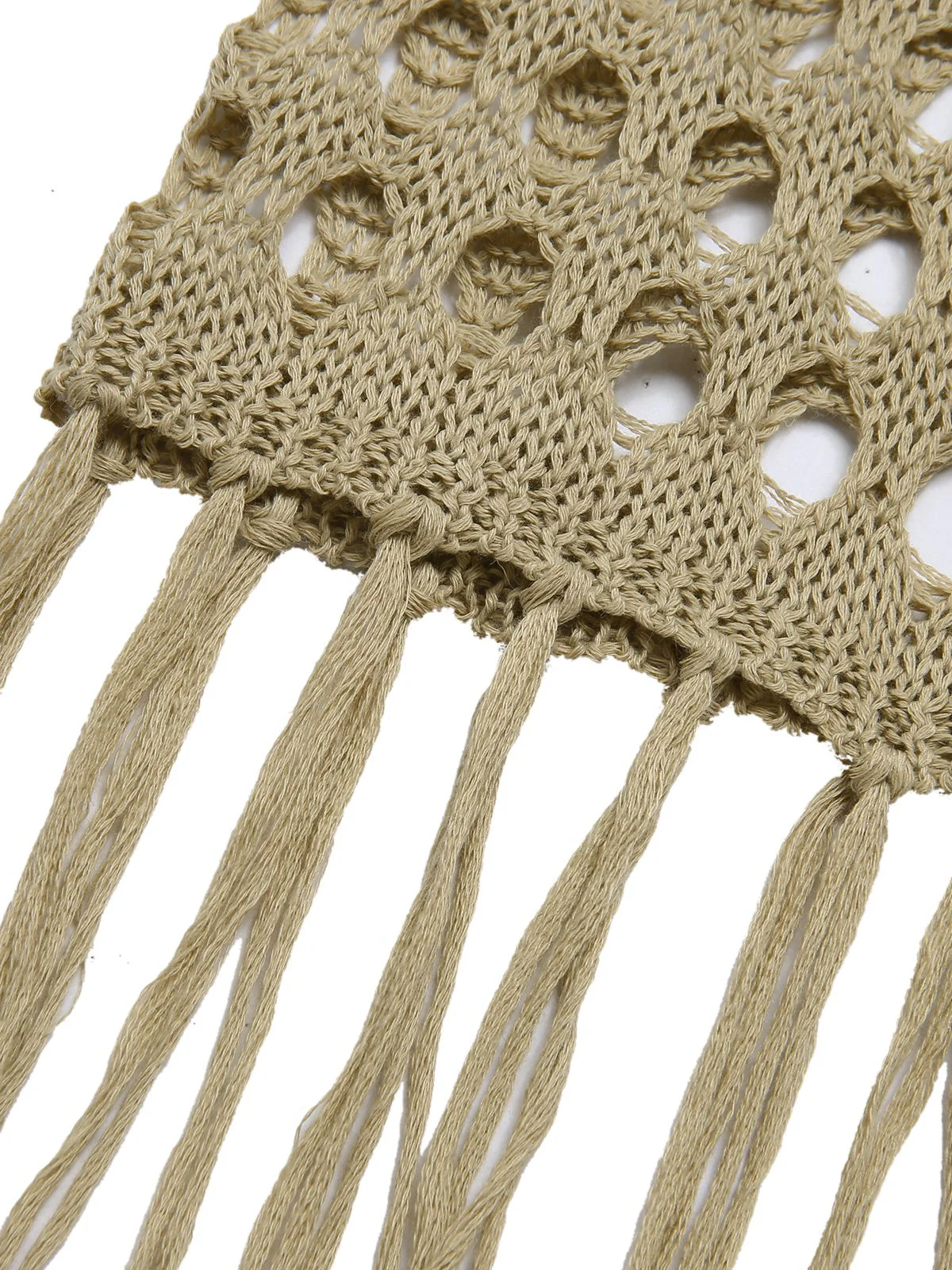 Khaki 1950s Knitted Tassel Hollow Cover-Up - Image 5