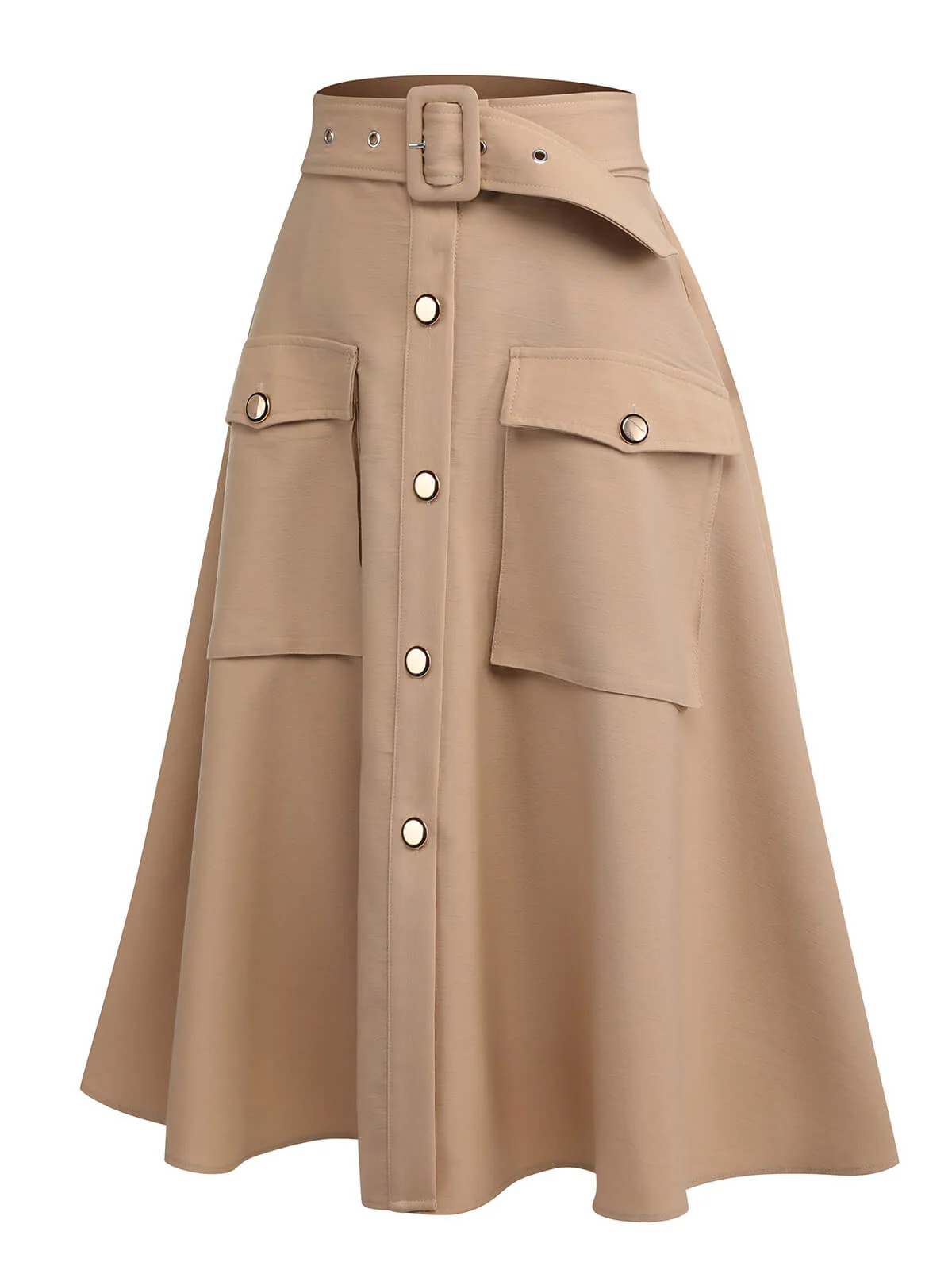 Khaki 1950s Big Pockets Button Skirt - Image 4