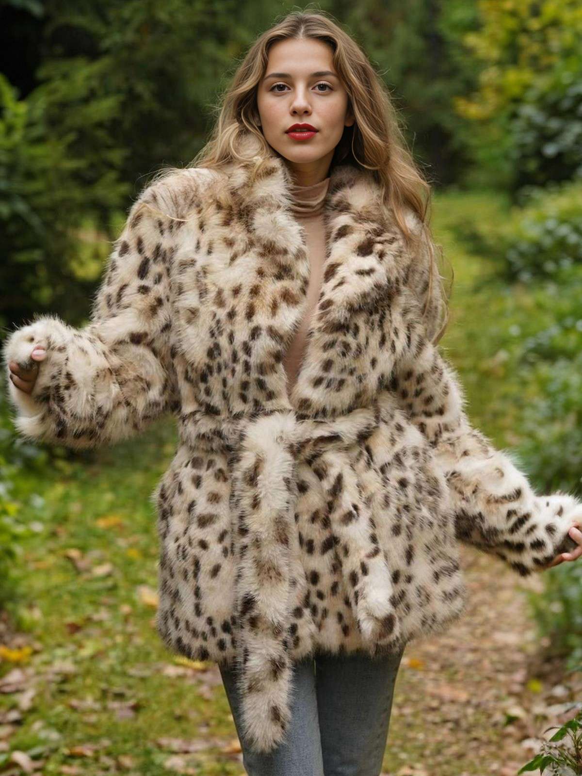Leopard 1940s Imitation Fur Coat With Belt - Image 7