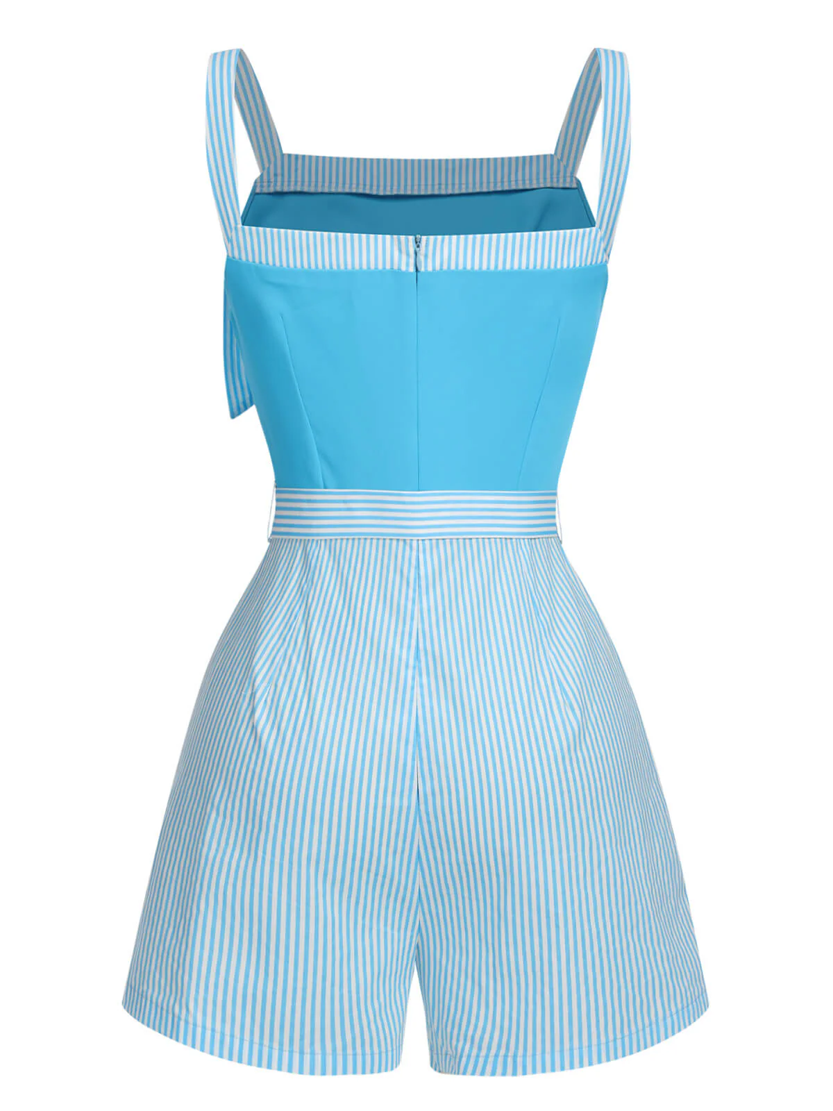 Light Blue 1940s Stripe Wide Straps Romper - Image 4