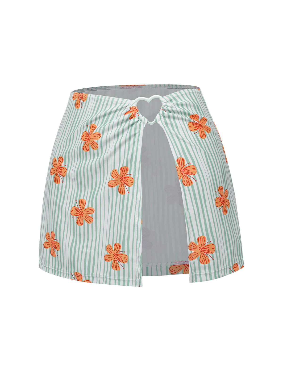 Light Green 1950s Floral Stripe Skirt Cover-Up - Image 3