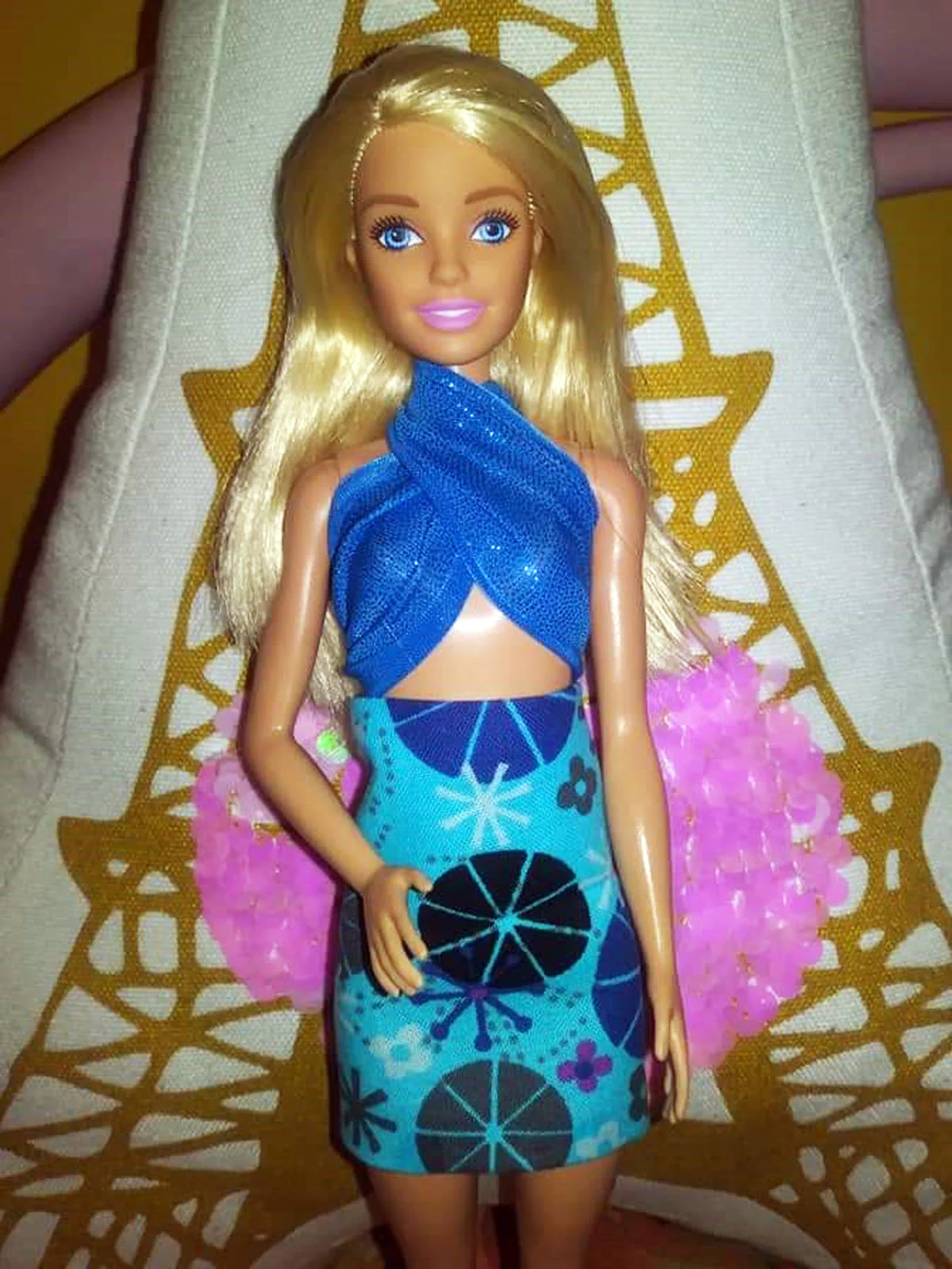 Blue 1960s Halter Abstract Floral Bodycon Dress - Image 7