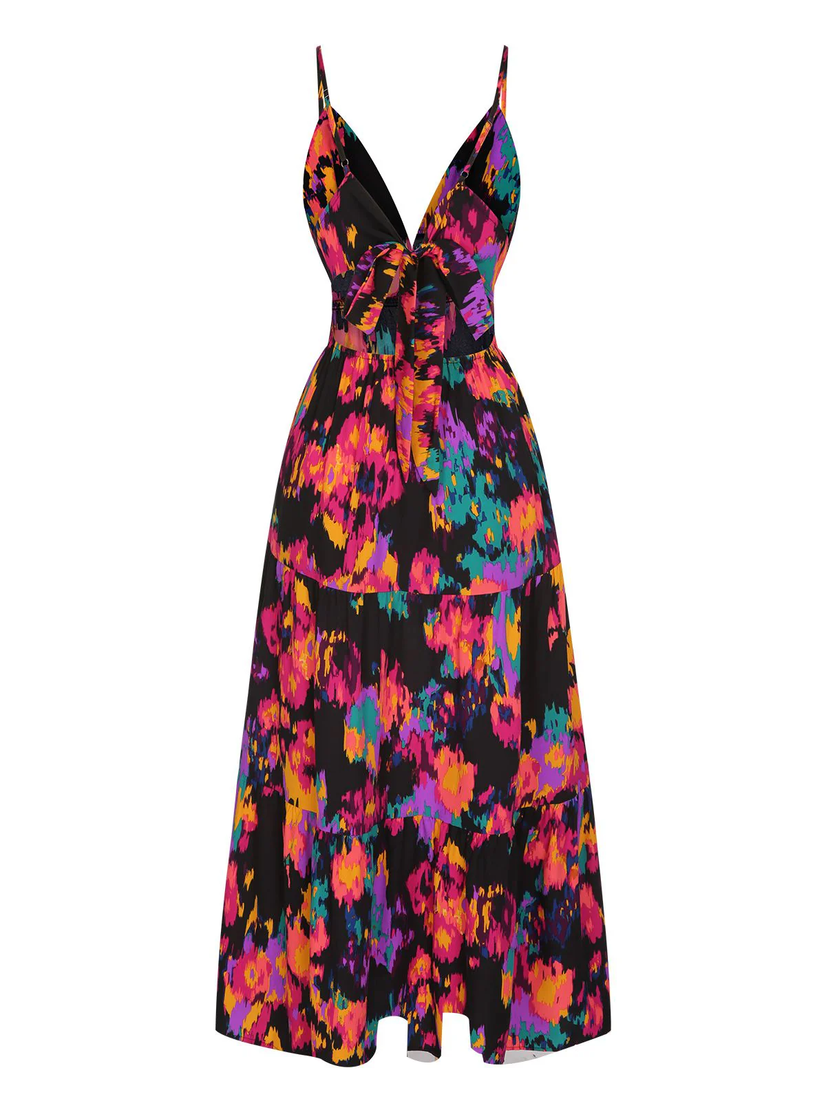 Multicolor 1970s Abstract Floral A-line Strap Dress - Image 3