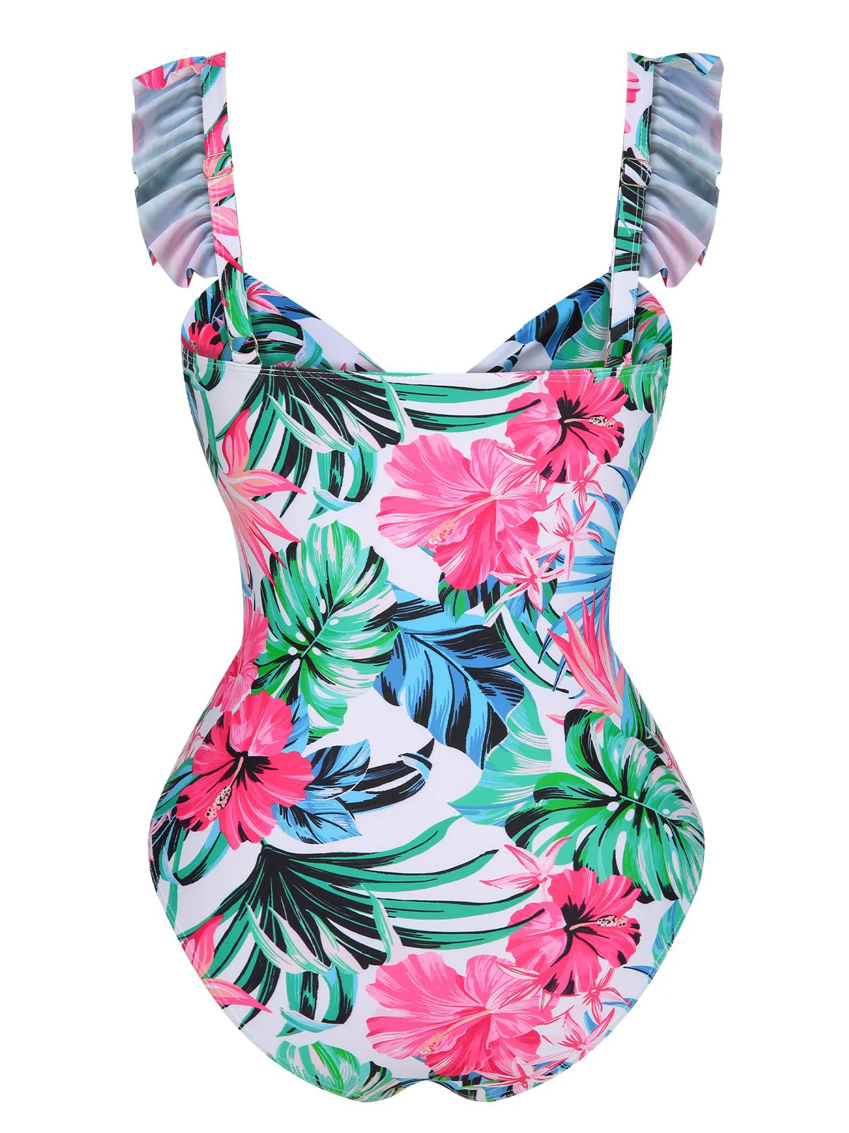 Multicolor 1970s Tropical Plants Ruffles Swimsuit - Image 3