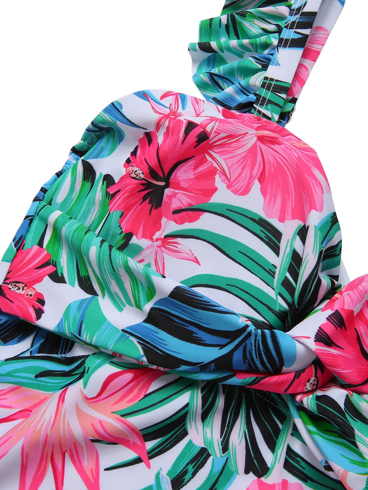Multicolor 1970s Tropical Plants Ruffles Swimsuit - Image 4