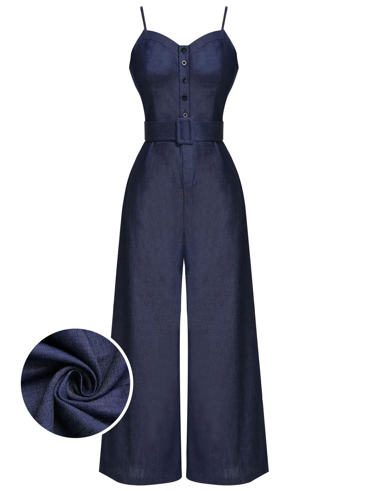 Navy Blue 1930s Cowboy Solid Strap Jumpsuit - Image 3