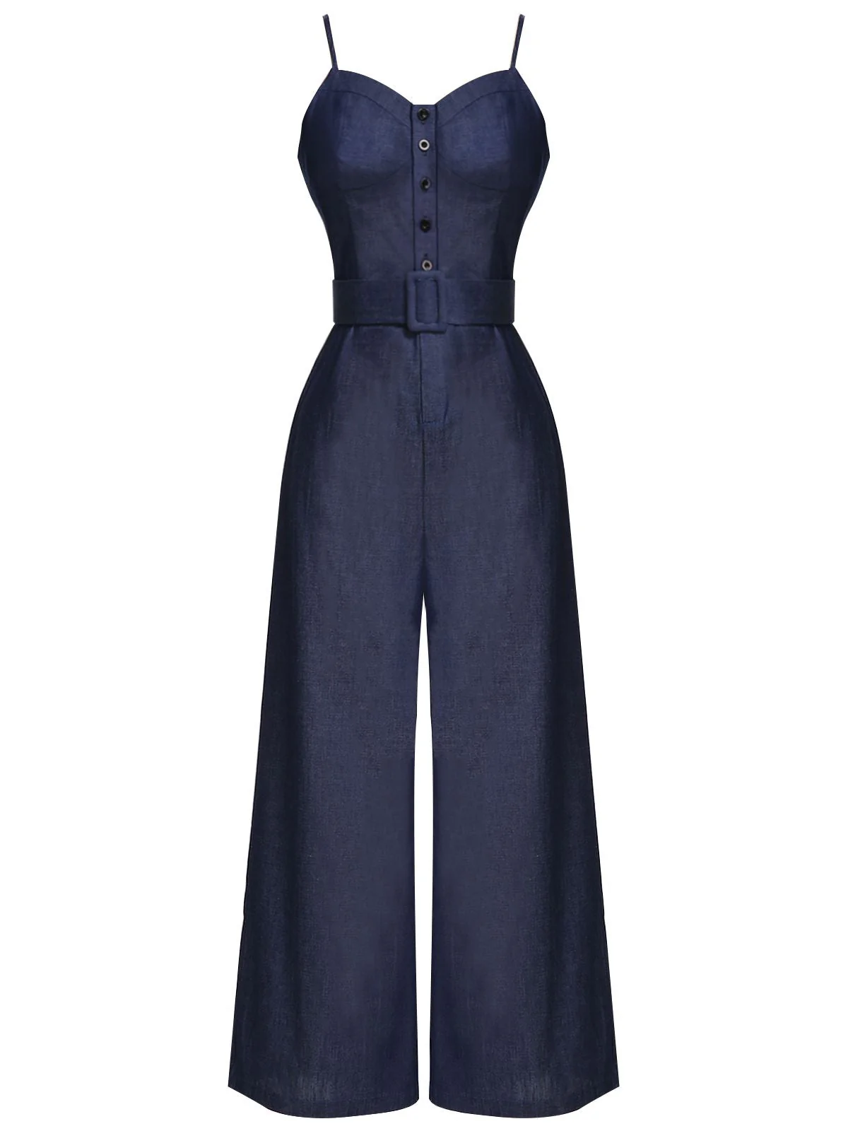 Navy Blue 1930s Cowboy Solid Strap Jumpsuit - Image 4