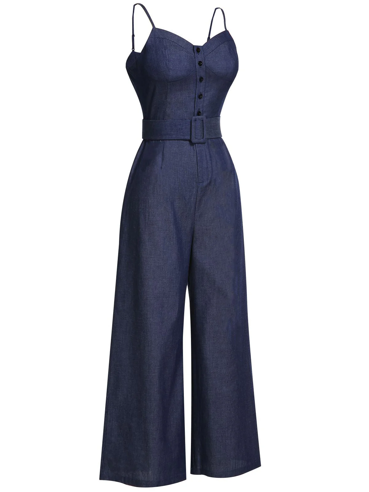Navy Blue 1930s Cowboy Solid Strap Jumpsuit - Image 5