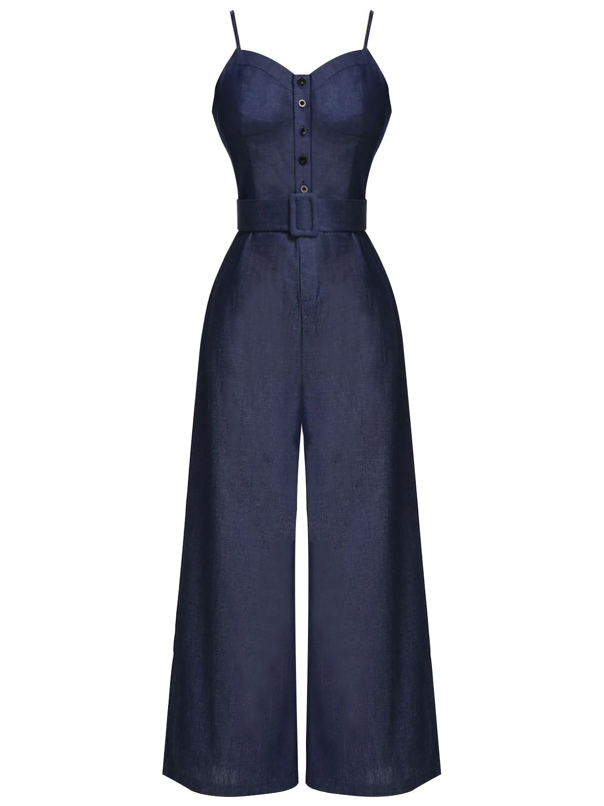 Navy Blue 1930s Cowboy Solid Strap Jumpsuit - Image 3