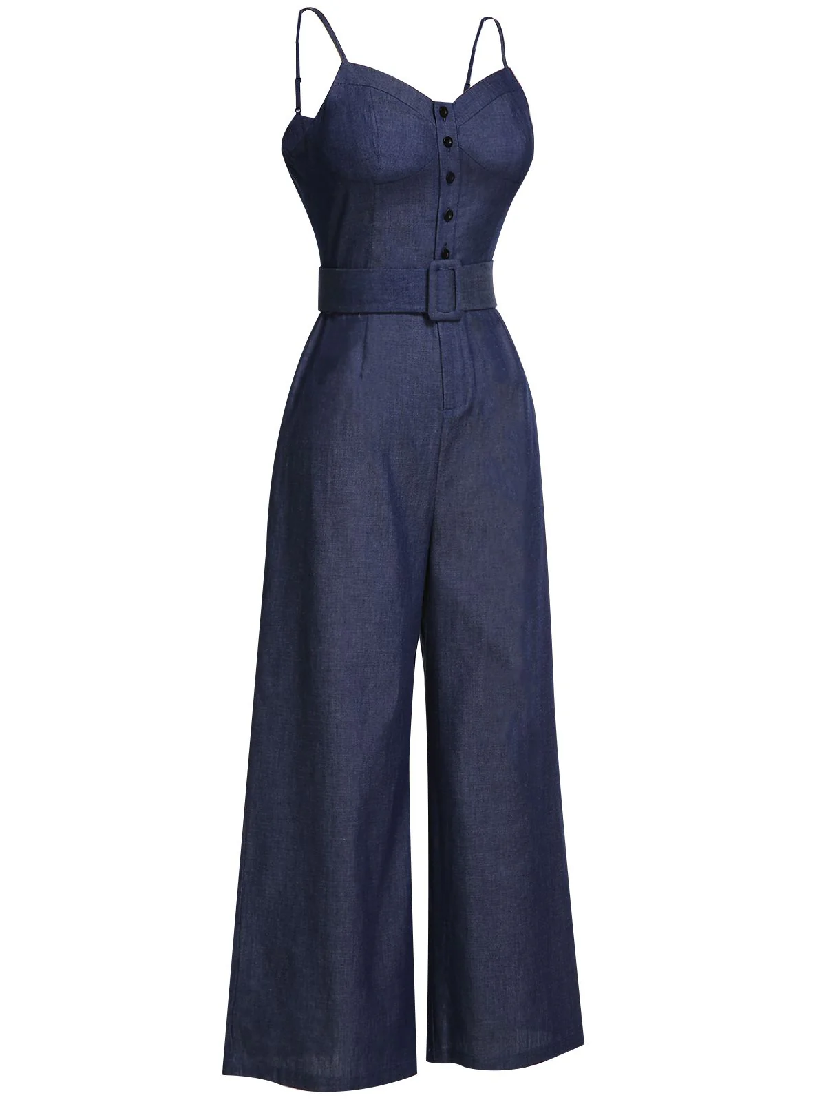 Navy Blue 1930s Cowboy Solid Strap Jumpsuit - Image 4