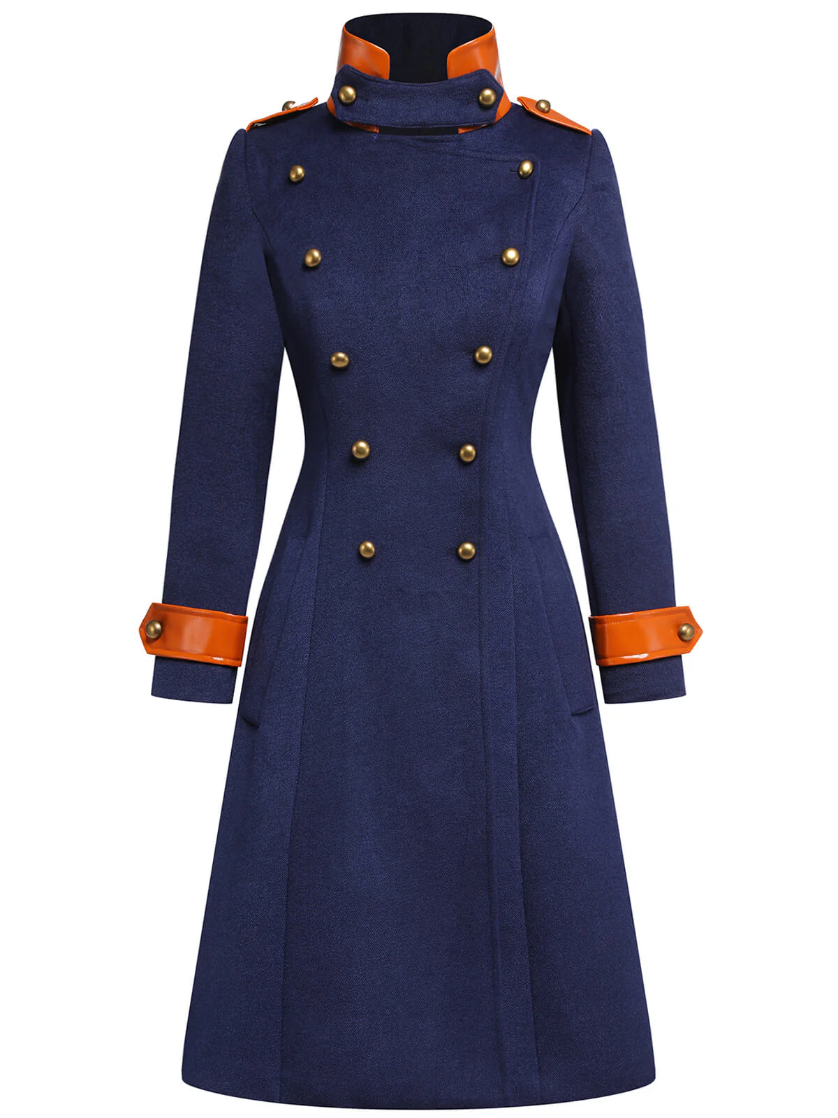Navy Blue 1940s Patchwork Button Coat - Image 3