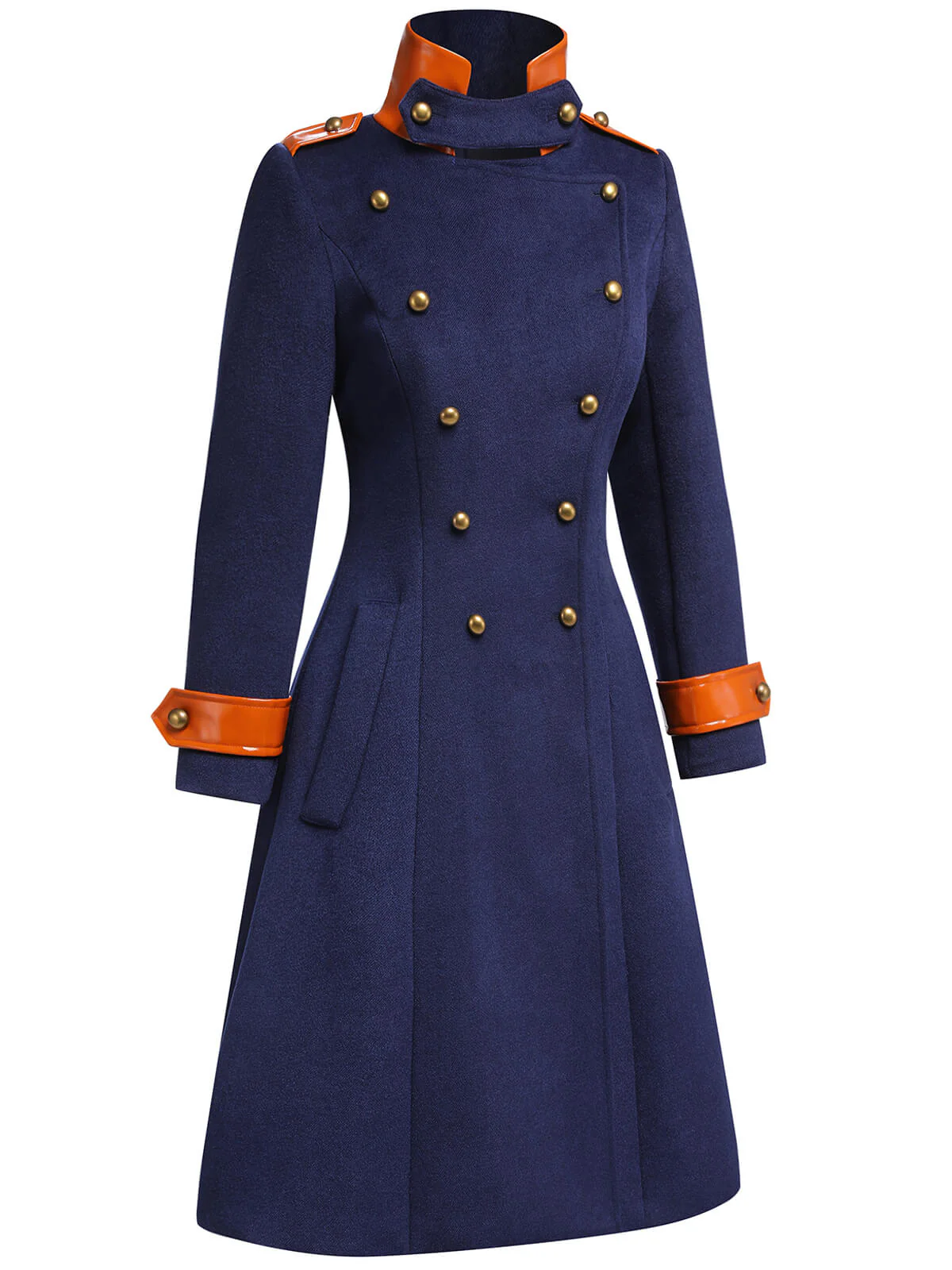 Navy Blue 1940s Patchwork Button Coat - Image 4